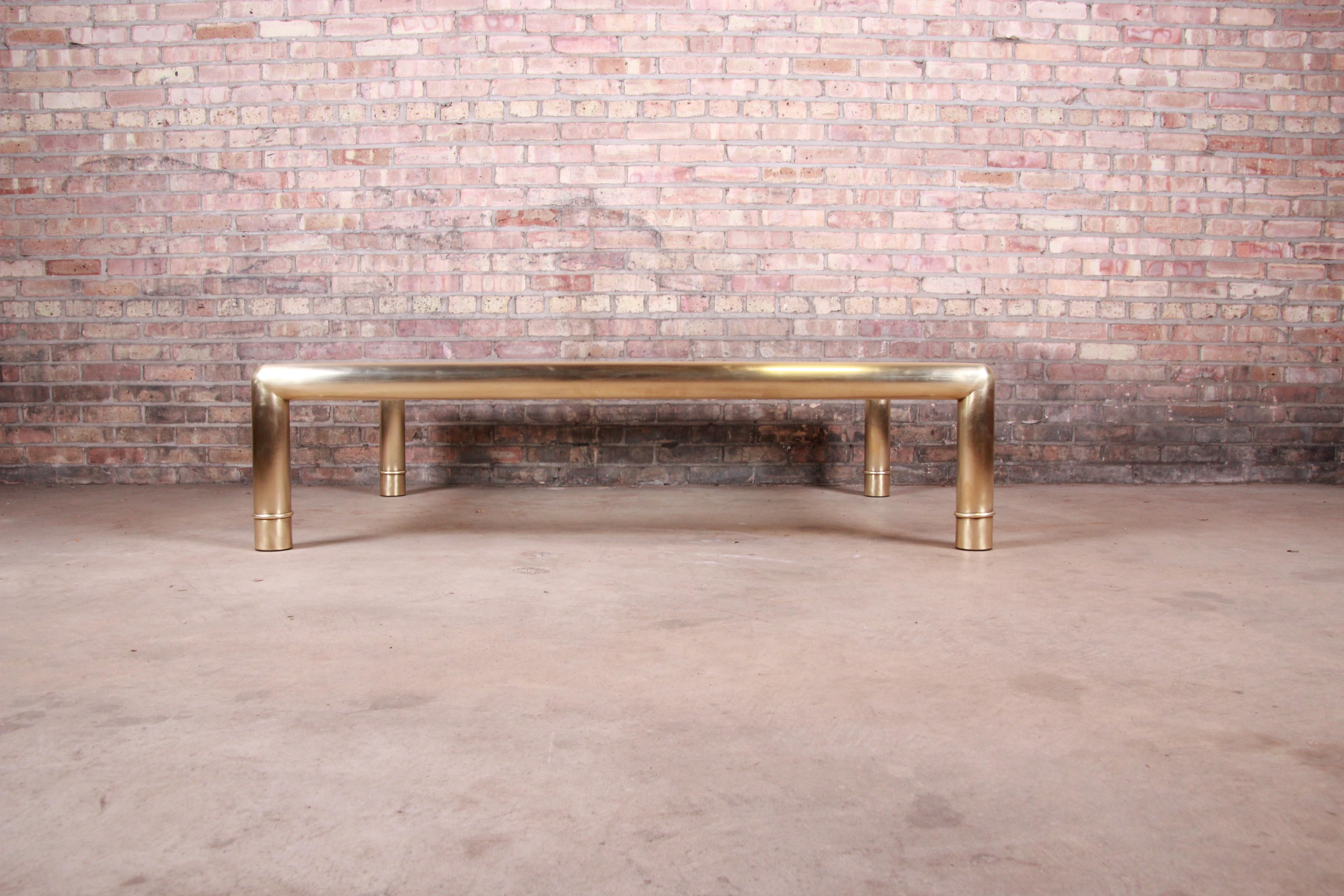 Late 20th Century Mastercraft Monumental Hollywood Regency Brass and Glass Cocktail Table