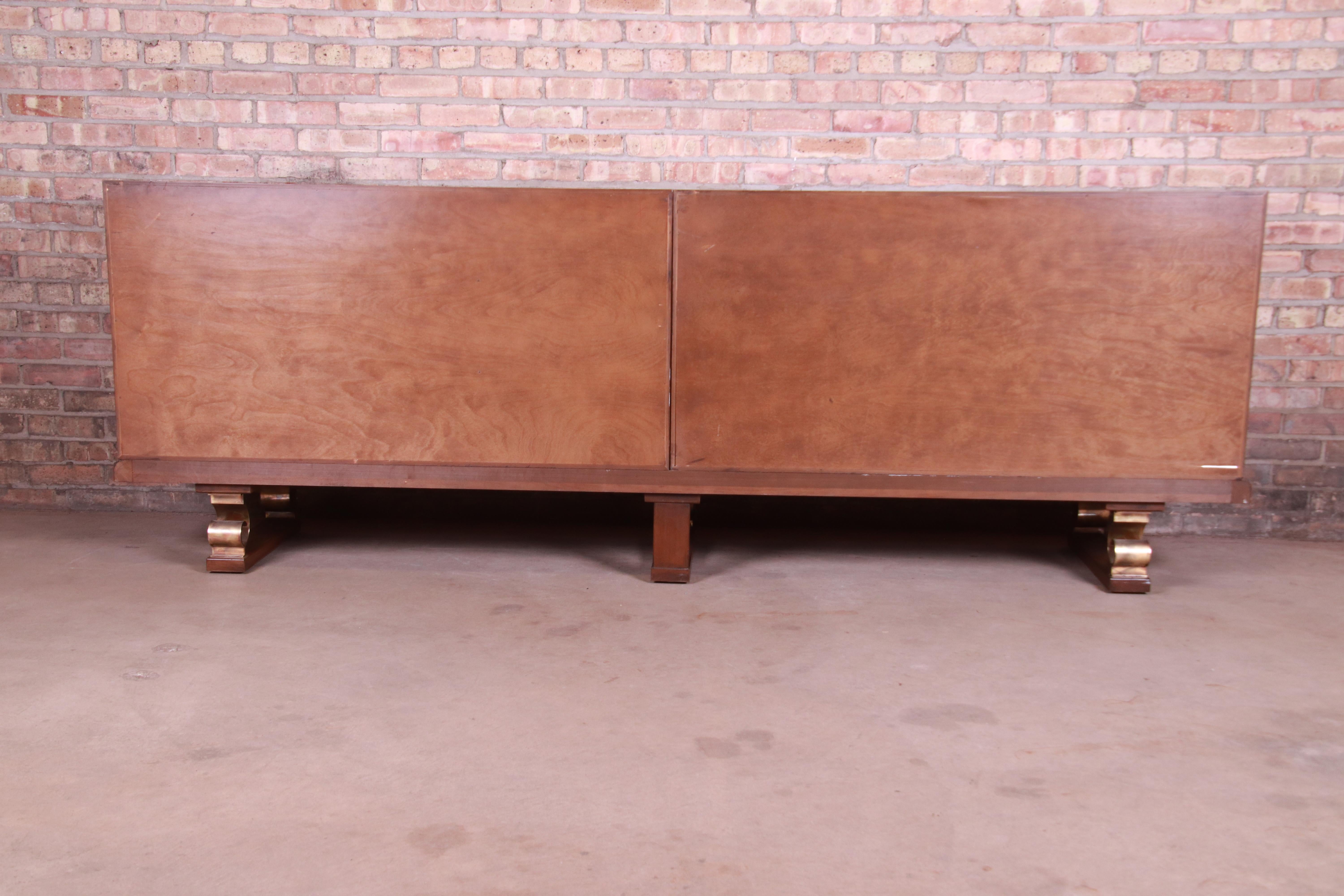 Mastercraft Monumental Midcentury Hollywood Regency Burl and Brass Sideboard For Sale 13