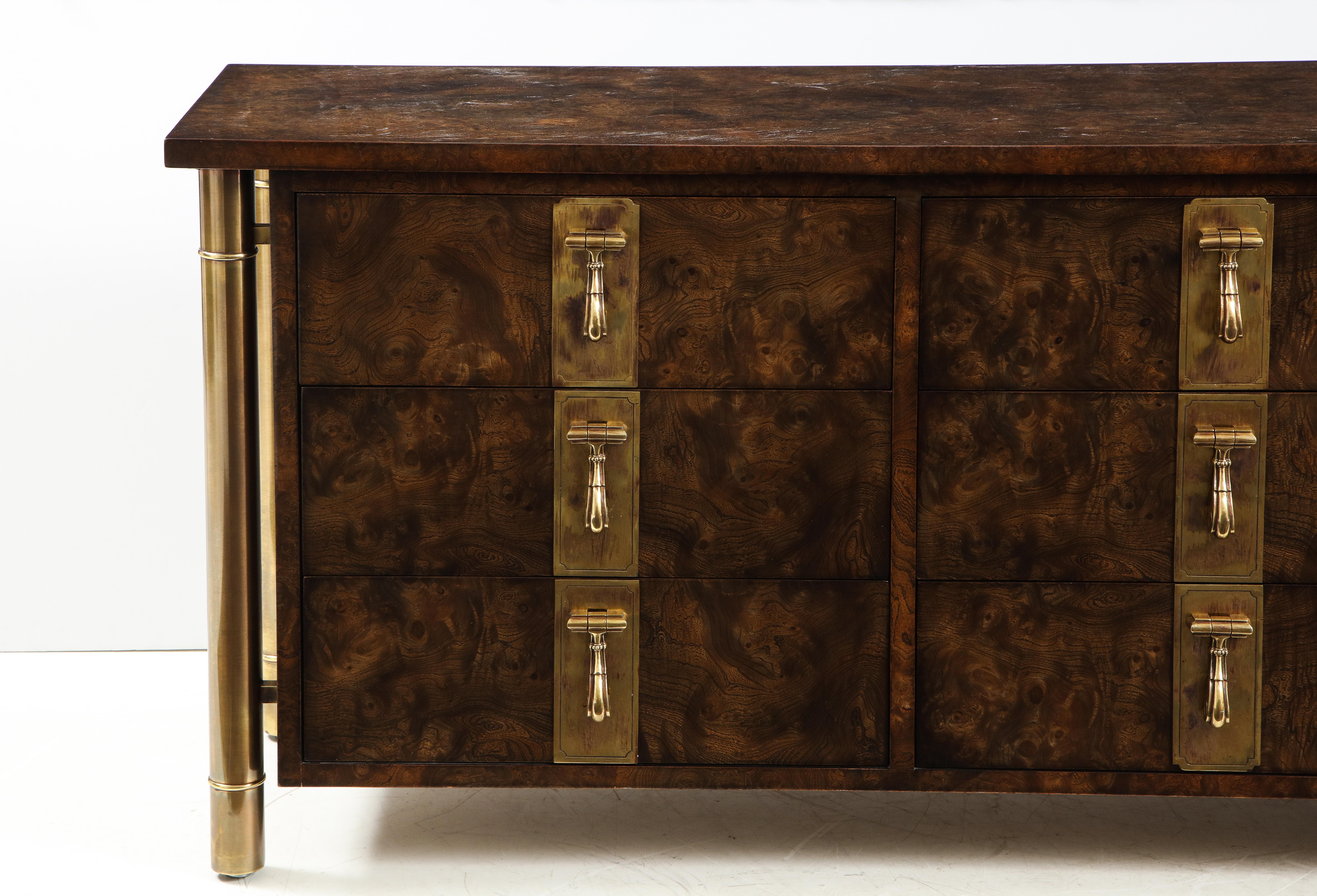 Mid-Century Modern Mastercraft Nine-Drawer Dresser with Brass Hadware