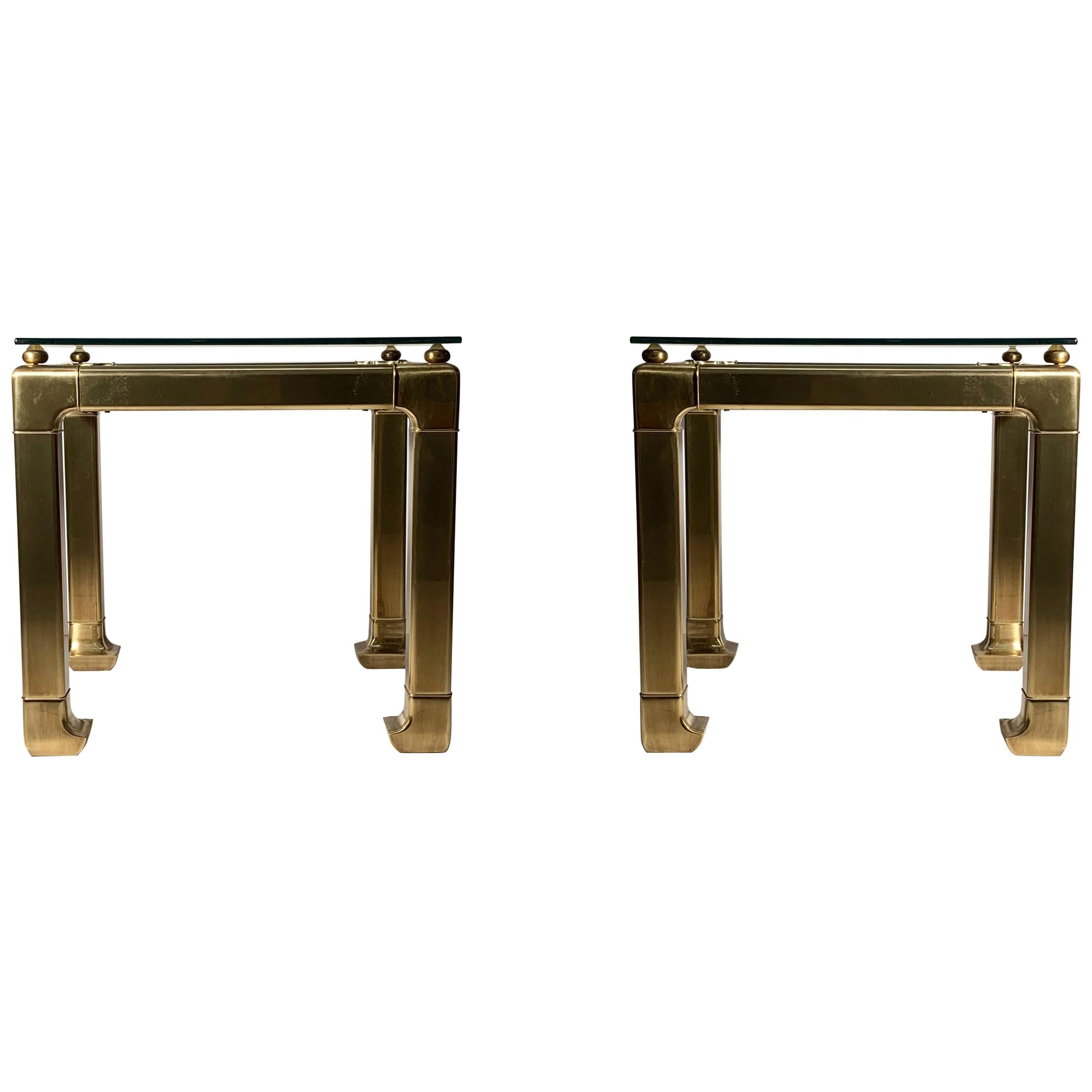 Mastercraft Pair of Brass Chinoiserie Modern End / Side Tables