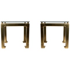 Mastercraft Pair of Brass Chinoiserie Modern End / Side Tables