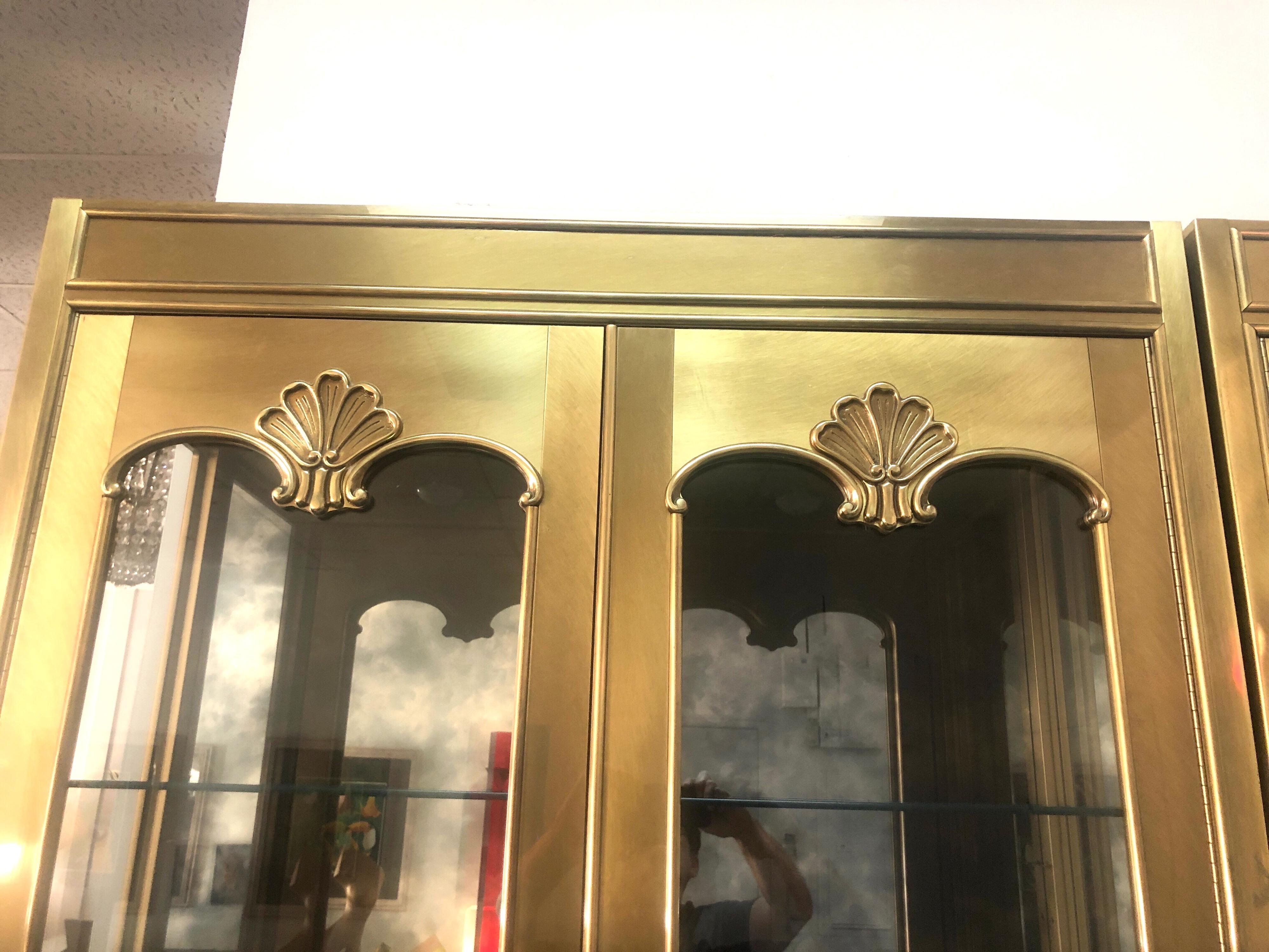 American Mastercraft Pair of Brass Vitrines Cabinets