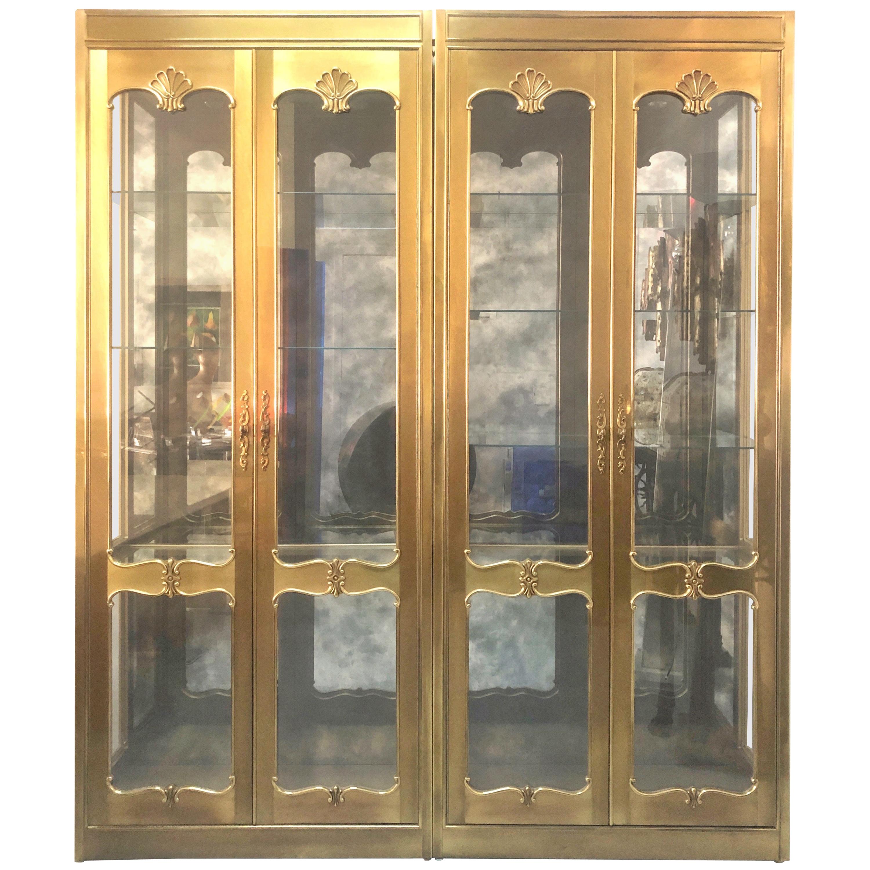 Mastercraft Pair of Brass Vitrines Cabinets