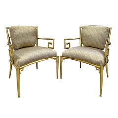 Mastercraft Pair of Greek Key Lounge Chairs in Brass, 1960s