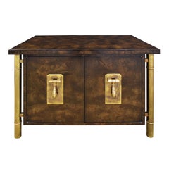 Mastercraft Pair of Luxurious Bedside Tables in Carpathian Elm and Brass, 1960s