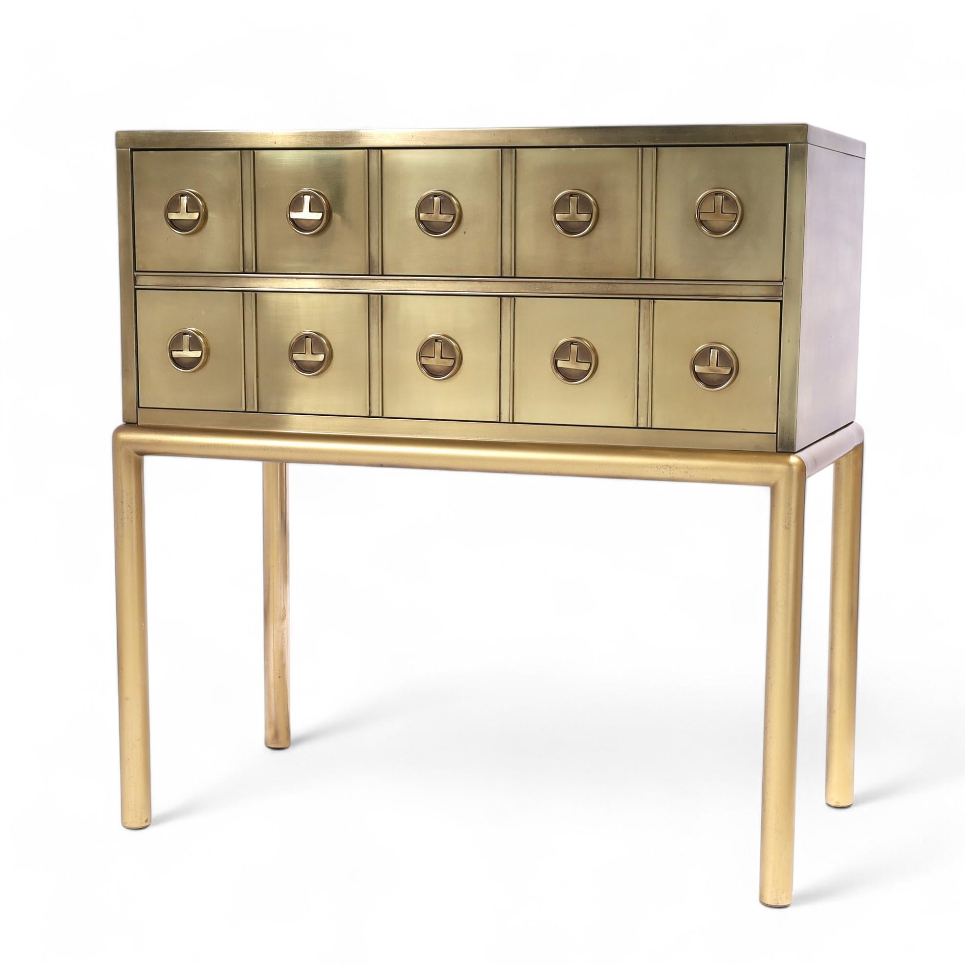 Campaign Mastercraft Pair of Mid Century Brass Chests on Stands For Sale