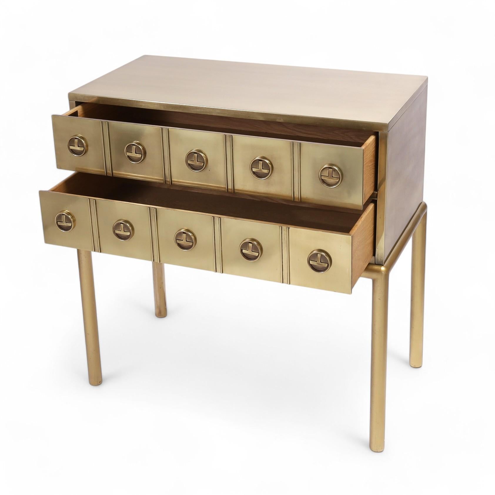 Hand-Crafted Mastercraft Pair of Mid Century Brass Chests on Stands For Sale