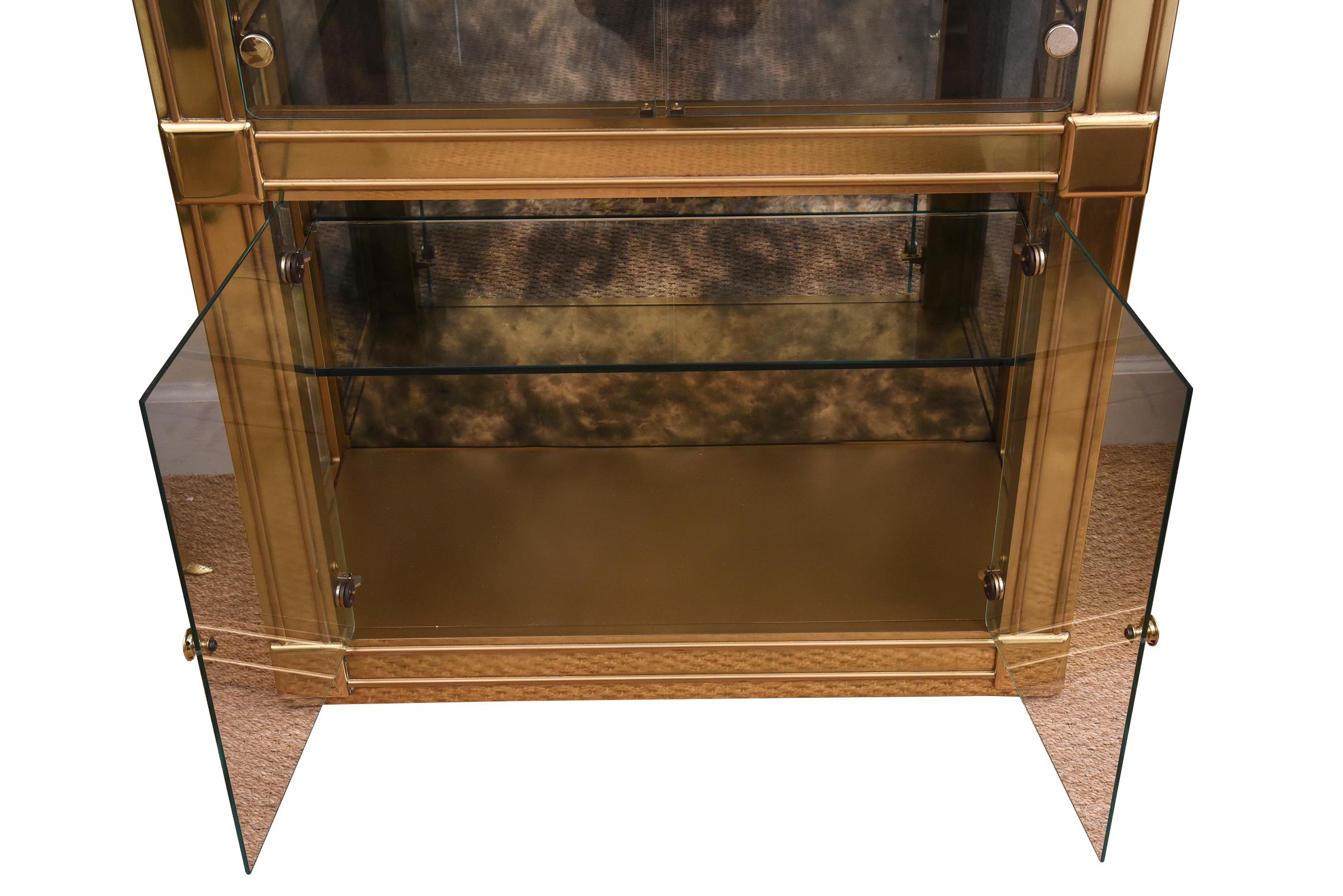 Pair of Mastercraft Palladian Style Brass and Glass Vitrines or Dry Bar Cabinets 1