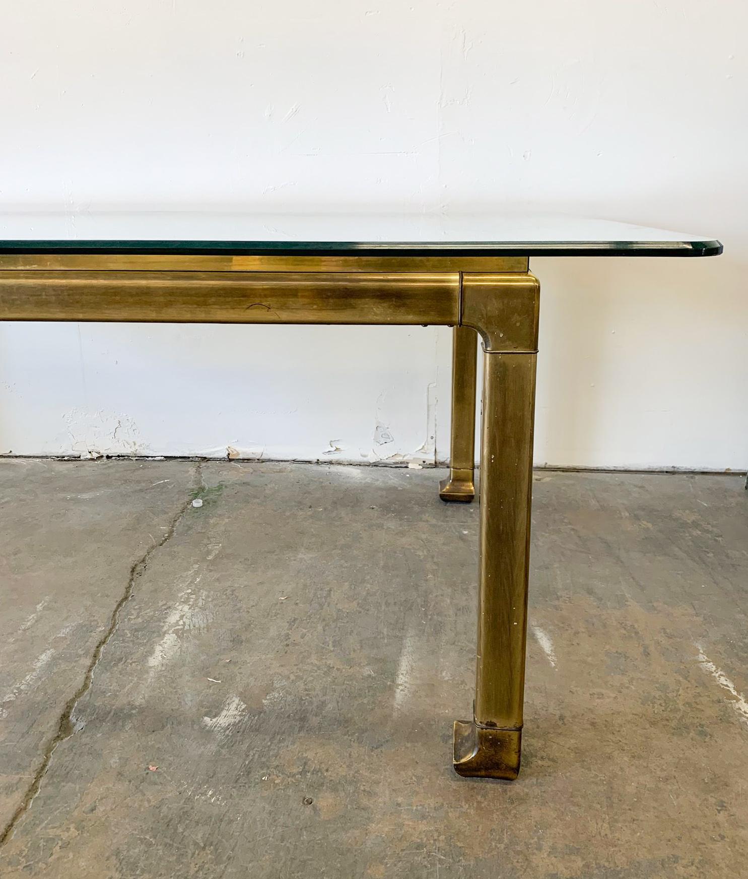 Mastercraft Patinated Brass and Glass Chinoiserie Dining Table In Distressed Condition In Culver City, CA