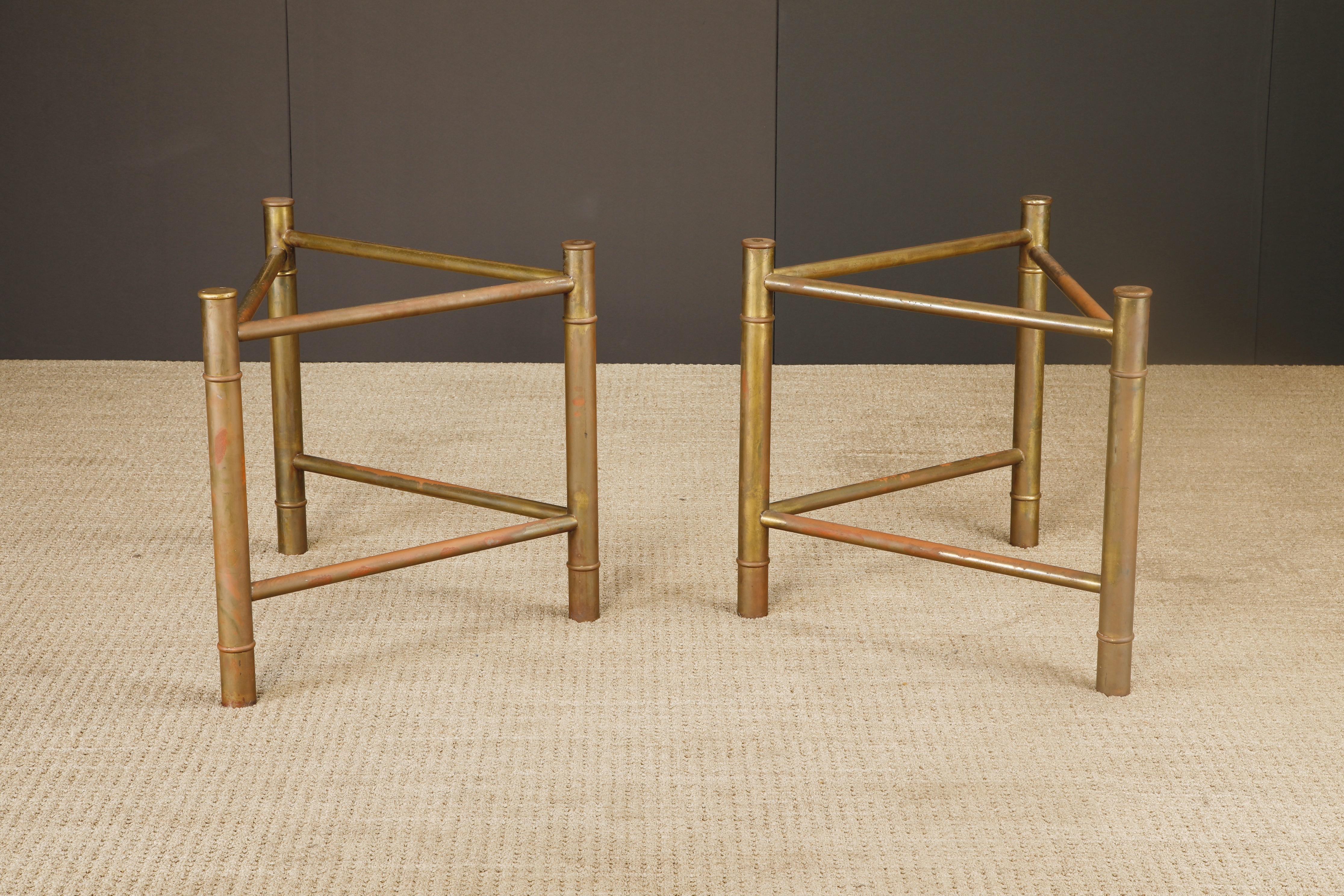 Mid-Century Modern Mastercraft Patinated Brass Faux Bamboo Dining Table / Desk Bases, 1970s For Sale