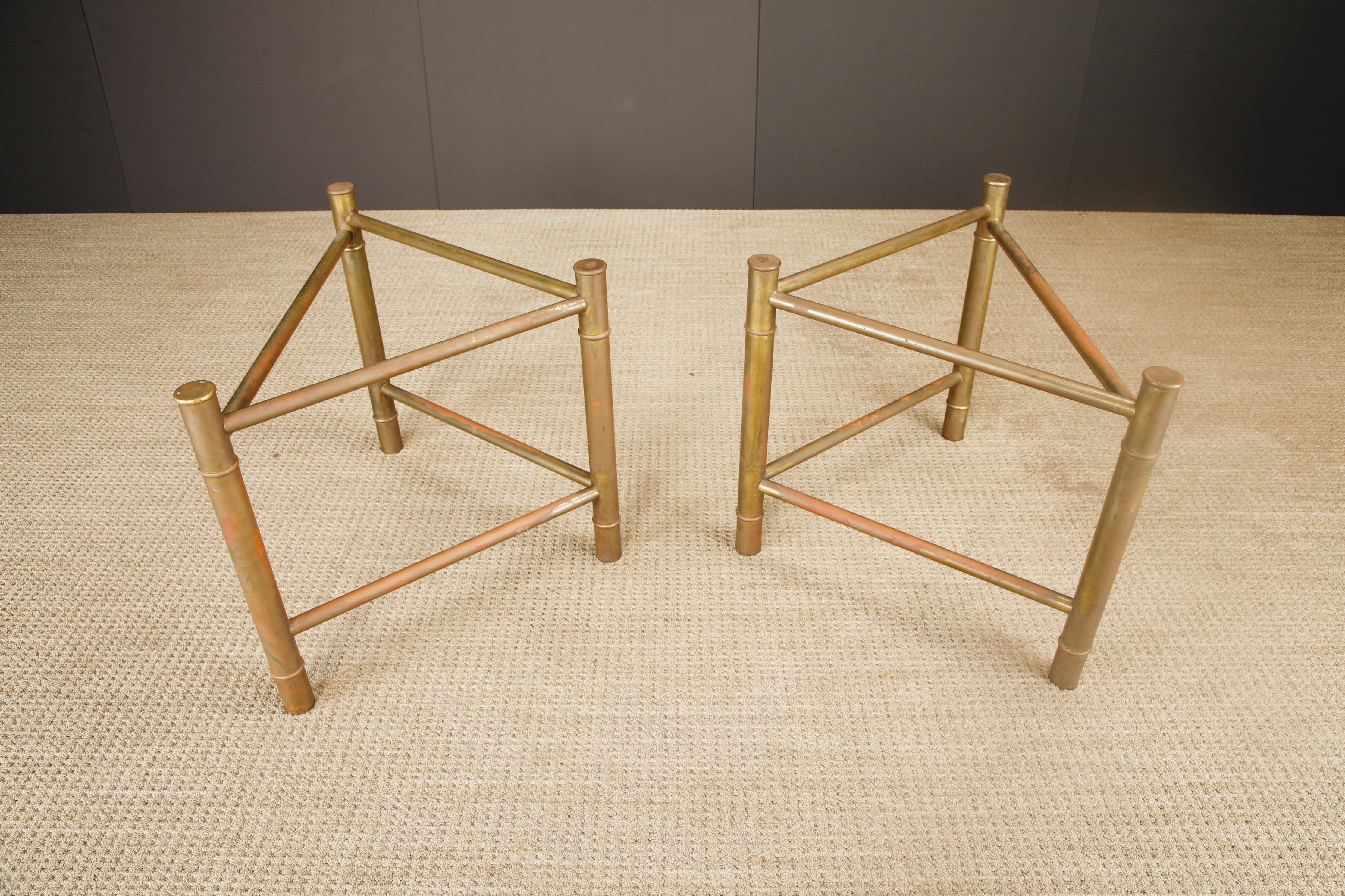 American Mastercraft Patinated Brass Faux Bamboo Dining Table / Desk Bases, 1970s For Sale