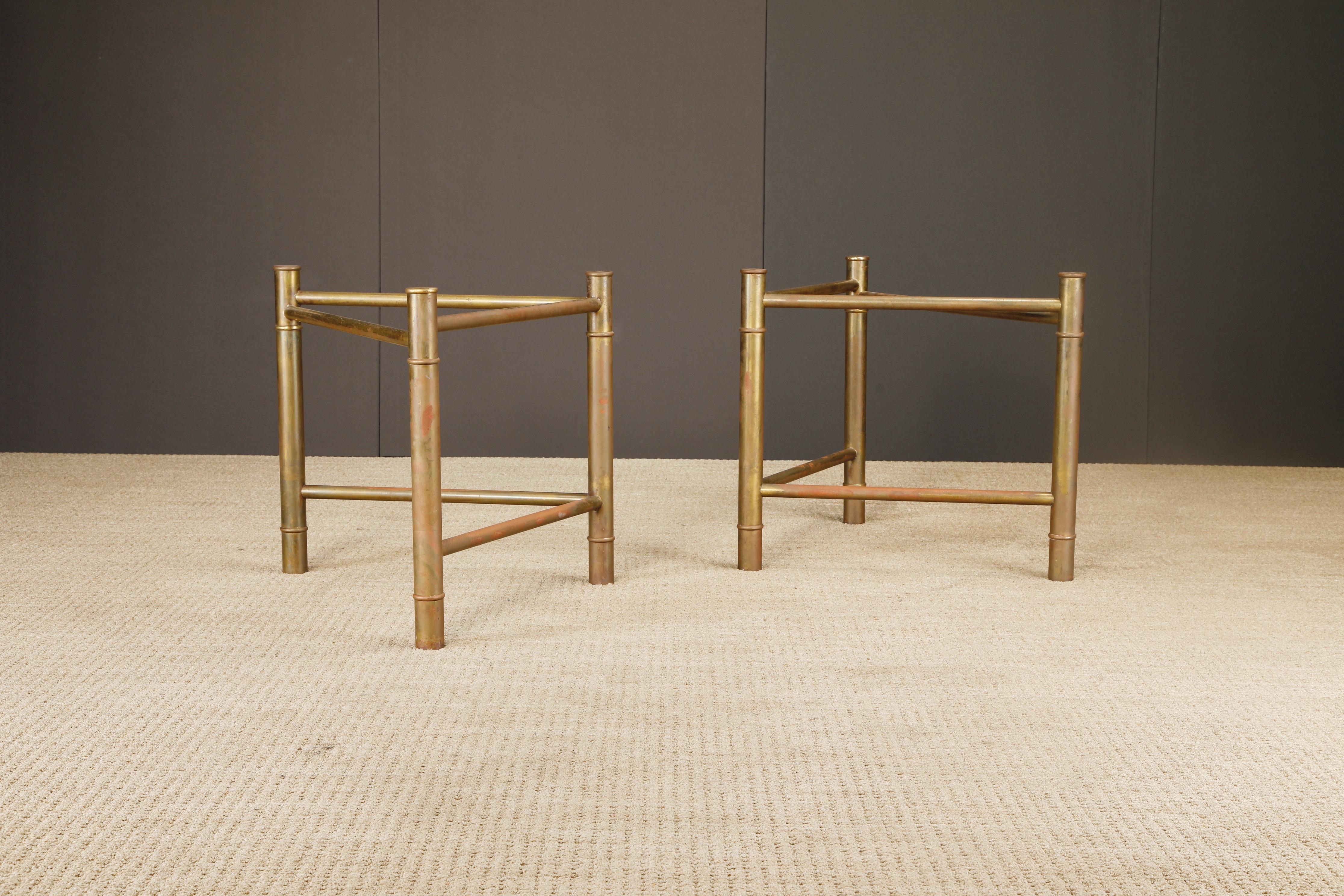 Mastercraft Patinated Brass Faux Bamboo Dining Table / Desk Bases, 1970s In Good Condition For Sale In Los Angeles, CA