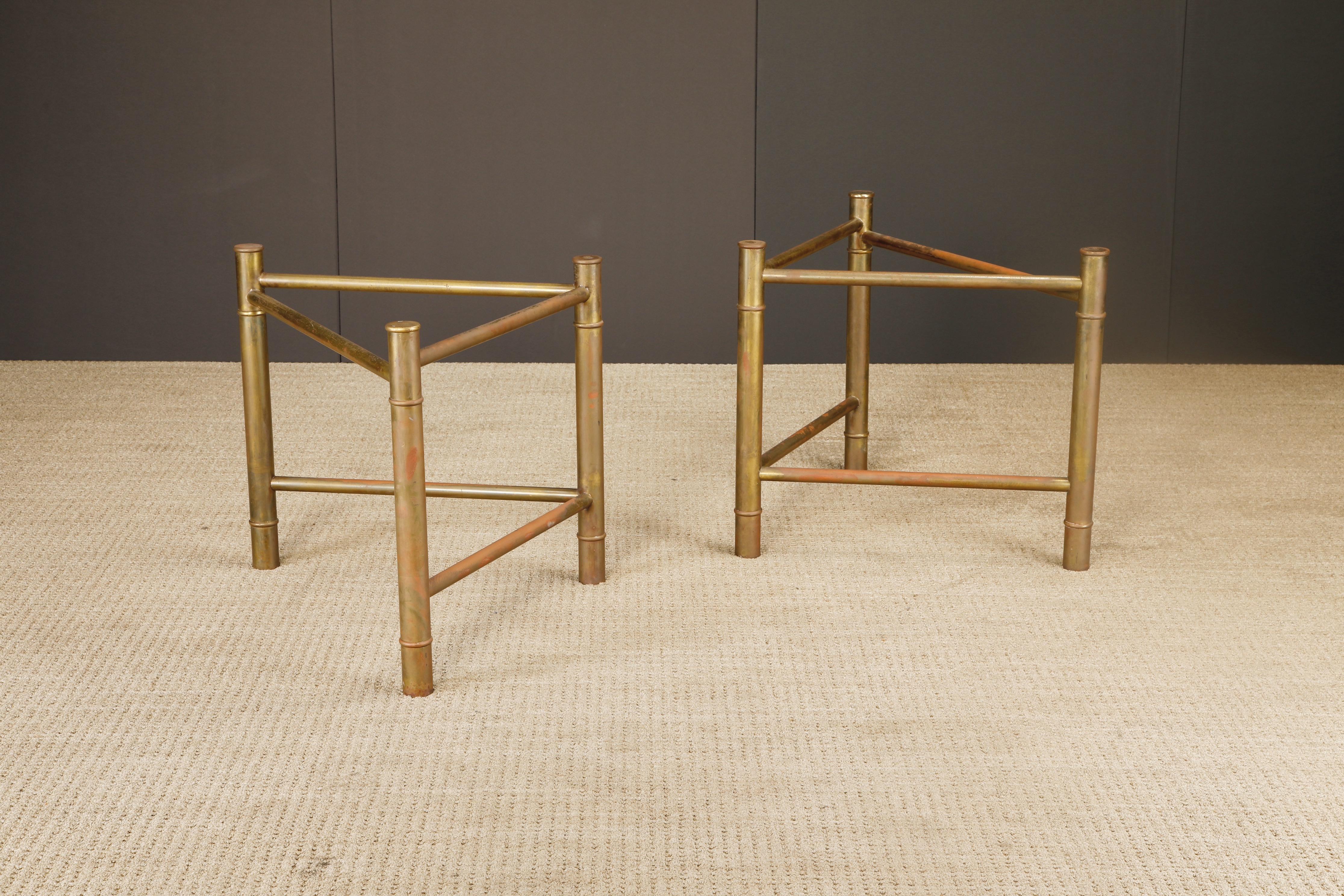 Late 20th Century Mastercraft Patinated Brass Faux Bamboo Dining Table / Desk Bases, 1970s For Sale