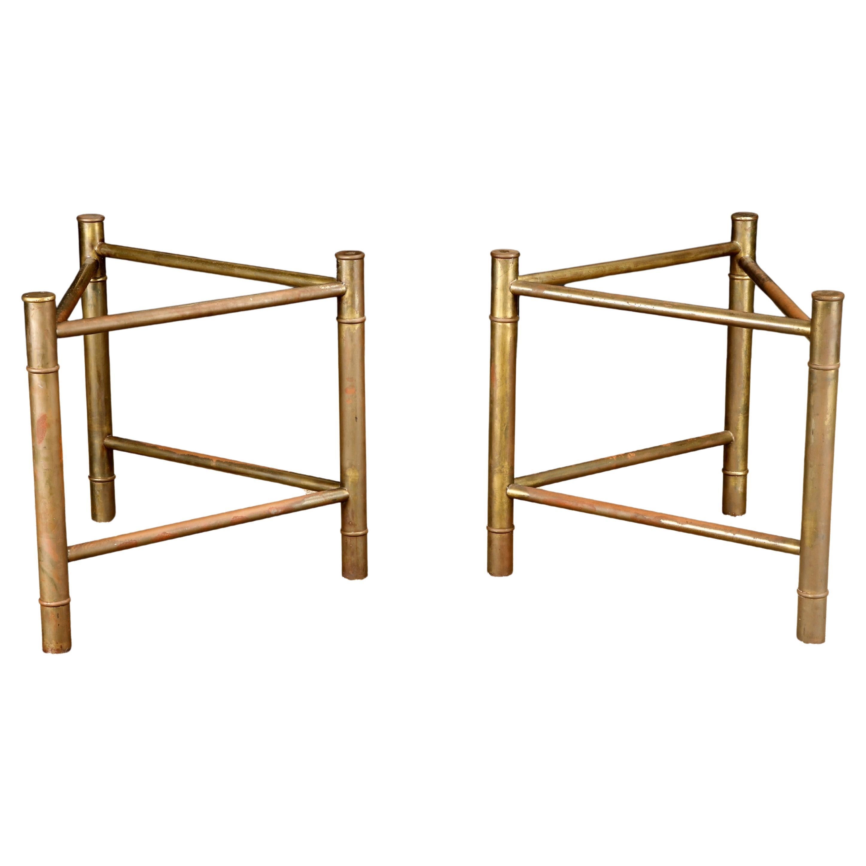 Mastercraft Patinated Brass Faux Bamboo Dining Table / Desk Bases, 1970s For Sale