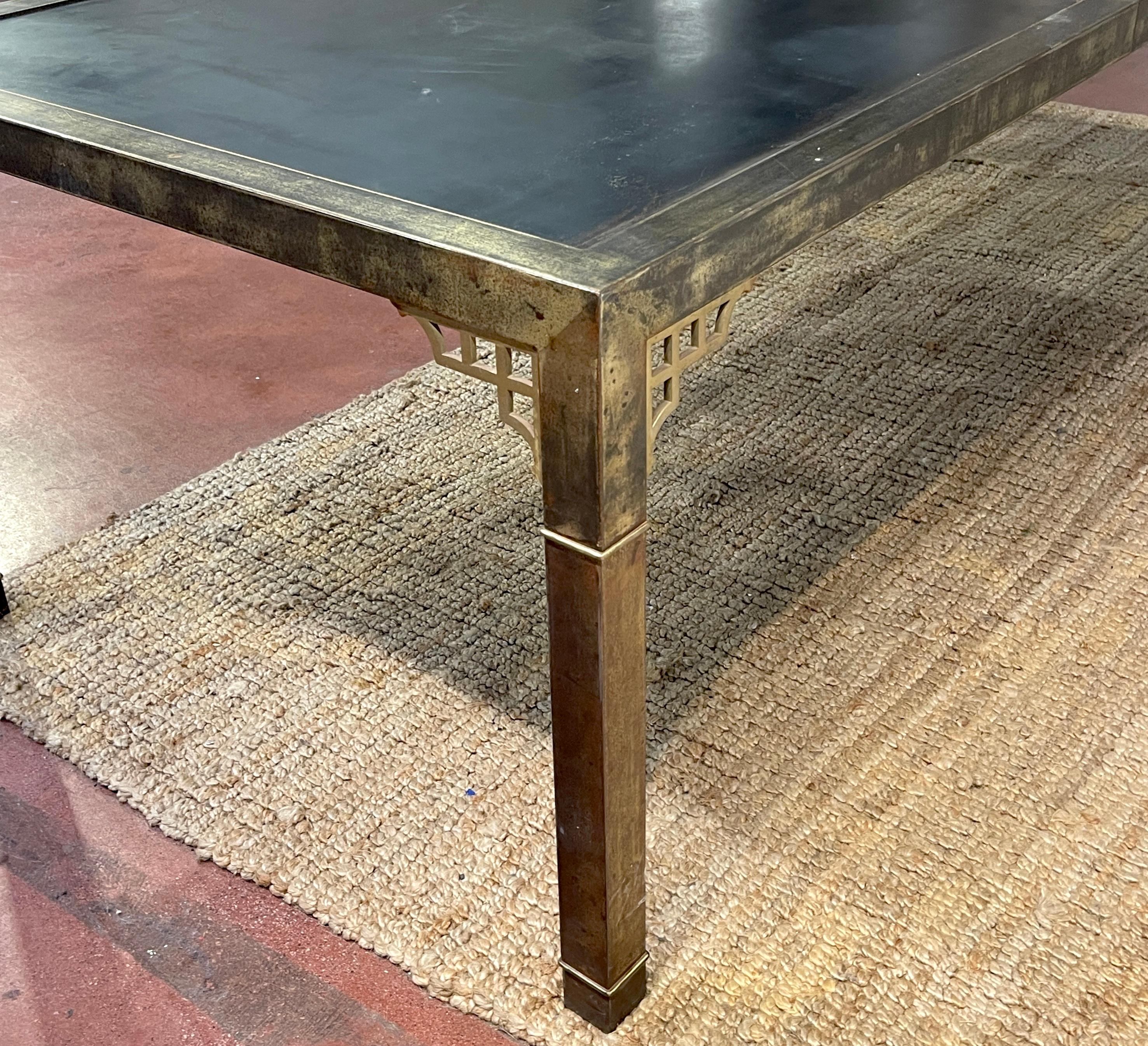 Mastercraft Patinated Brass & Steel Greek Key Dining Room Table 1