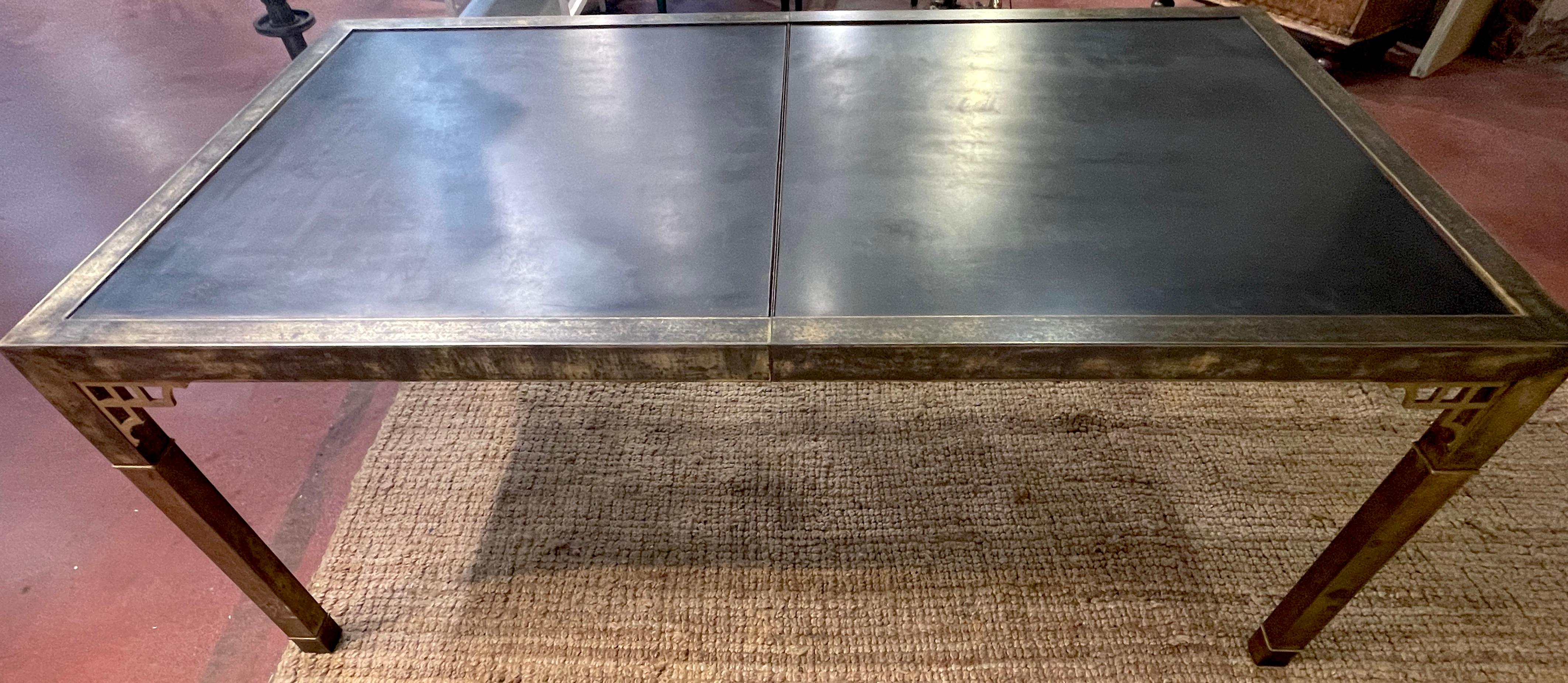 Mastercraft Patinated Brass & Steel Greek Key Dining Room Table 3
