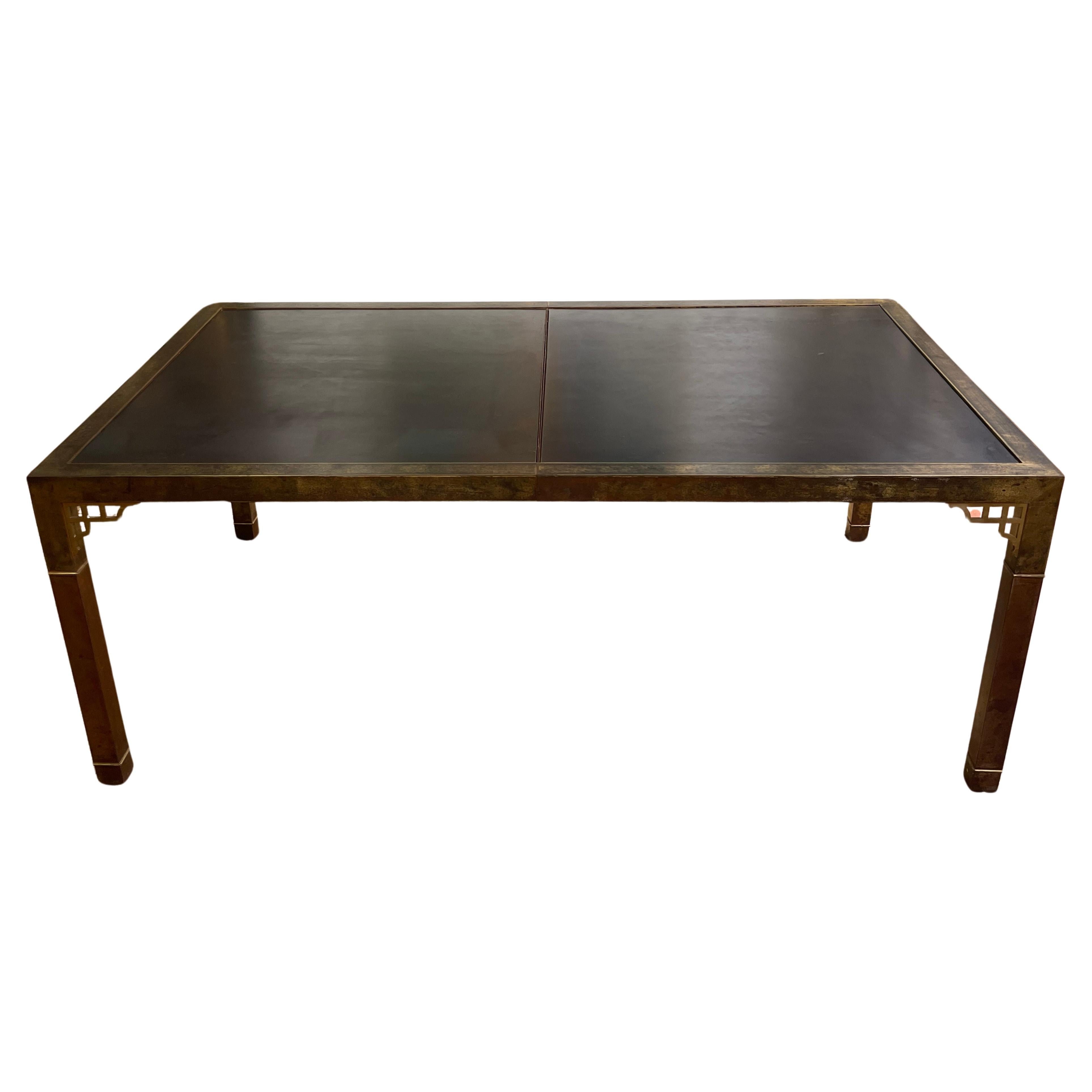 Mastercraft Patinated Brass & Steel Greek Key Dining Room Table  For Sale