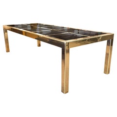 Mastercrafters Table de salle à manger extensible Vintage Mod en laiton poli et verre fumé
