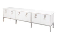 Vintage Mastercraft White Lacquered Wood & Chrome Plated Bronze Cabinet, Buffet