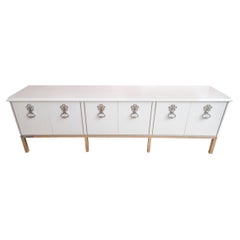 Mastercraft Restored White Lacquered Wood & Chrome Plated Bronze Cabinet Buffet