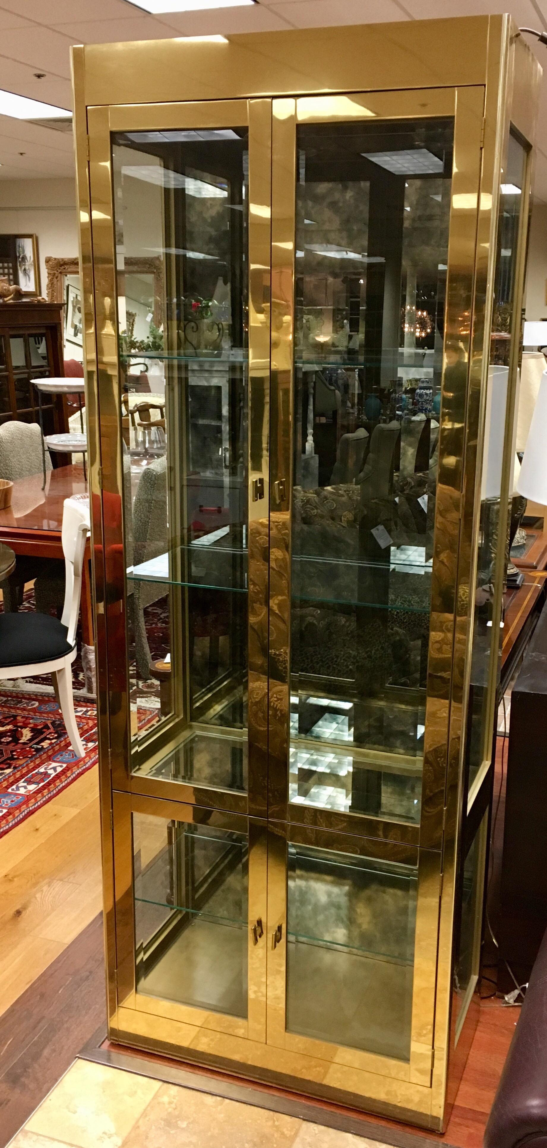 Gorgeous Mastercraft brass and glass vitrine with 