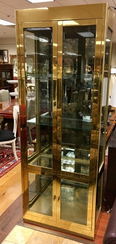 Mastercraft Signed Midcentury Illuminated Vitrine Display Cabinet Brass & Glass