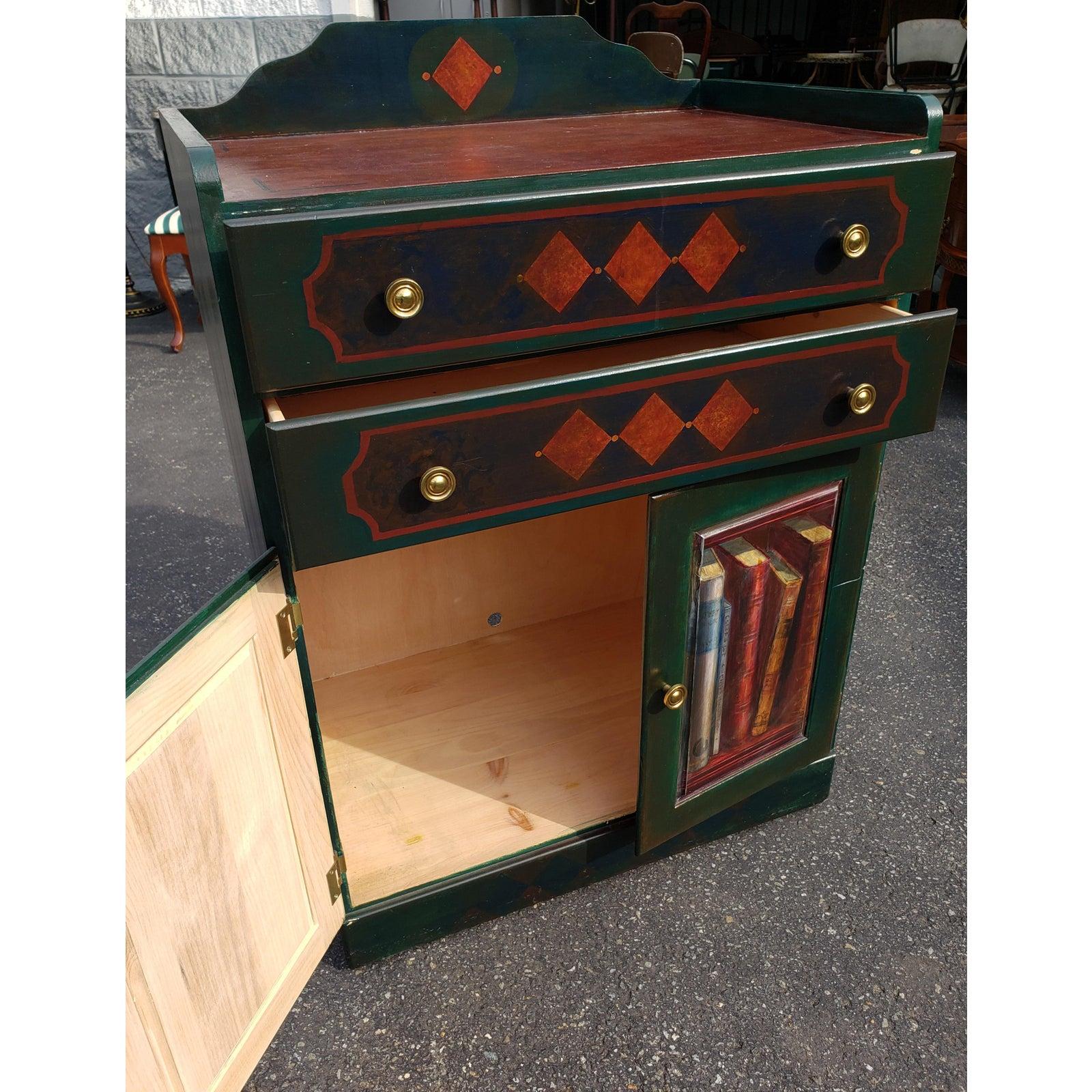 Mid-Century Modern Mastercraft Solid Pine Hand Painted Storage Cabinet For Sale