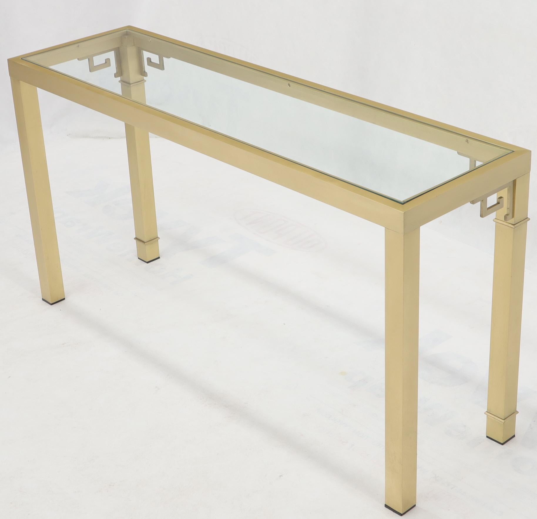 Mastercraft Solid Square Brass Profile Greek Key Glass Top Console Sofa Table 2