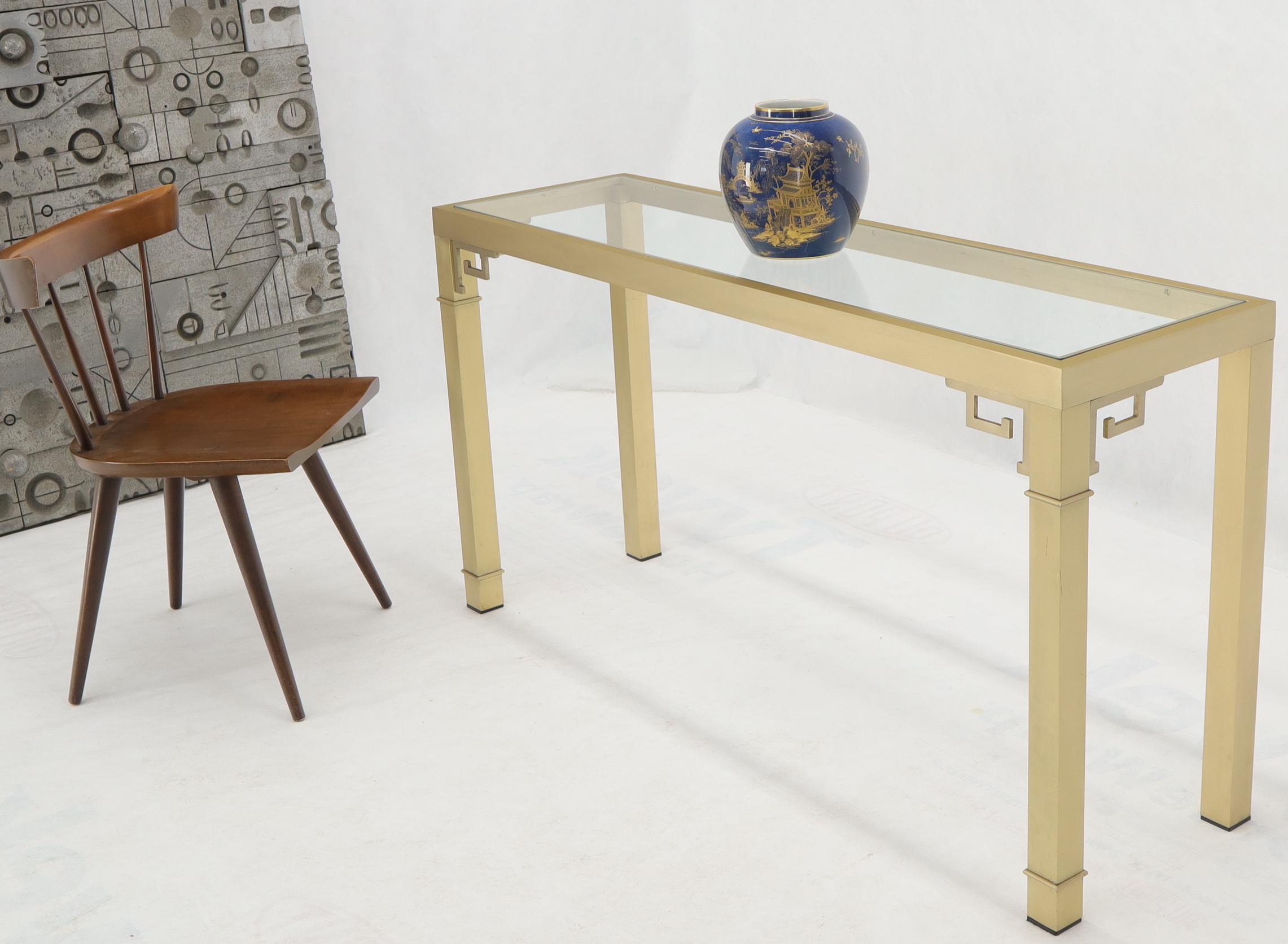Mid-Century Modern solid brass Greek key chinoiserie console table by Mastercraft.