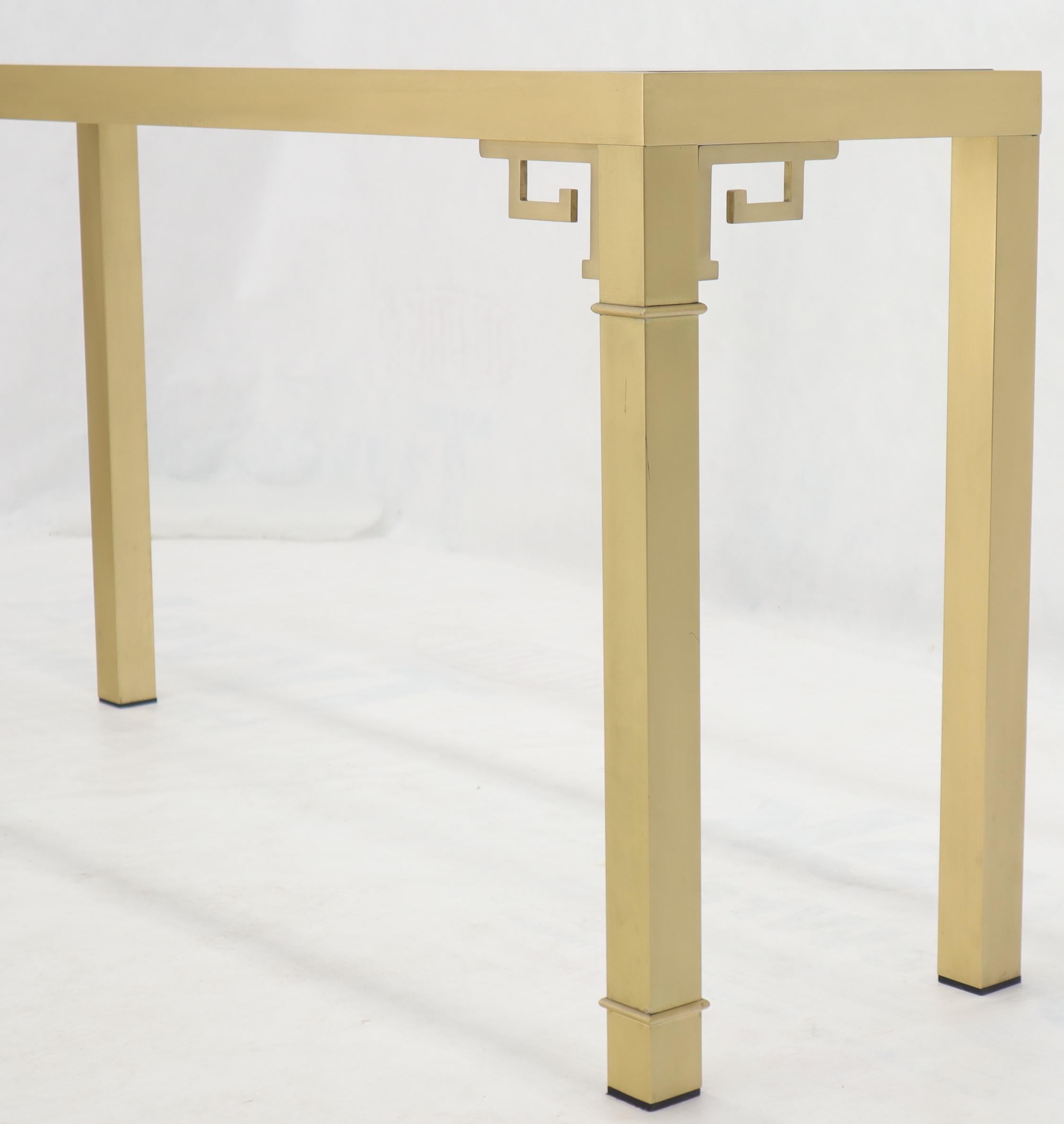 20th Century Mastercraft Solid Square Brass Profile Greek Key Glass Top Console Sofa Table