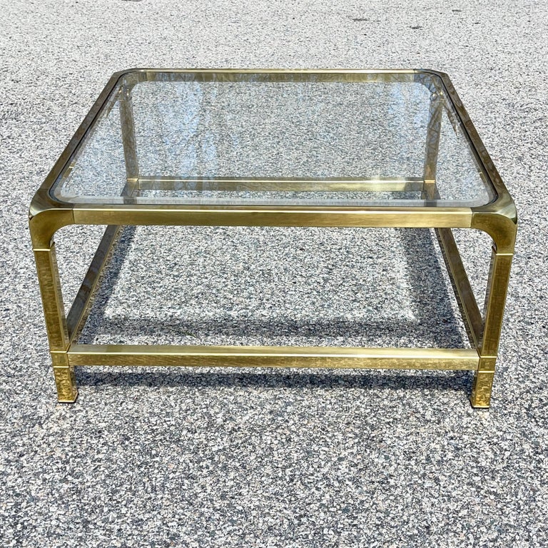 Hollywood Regency Mastercraft Square Brass Cocktail Table For Sale