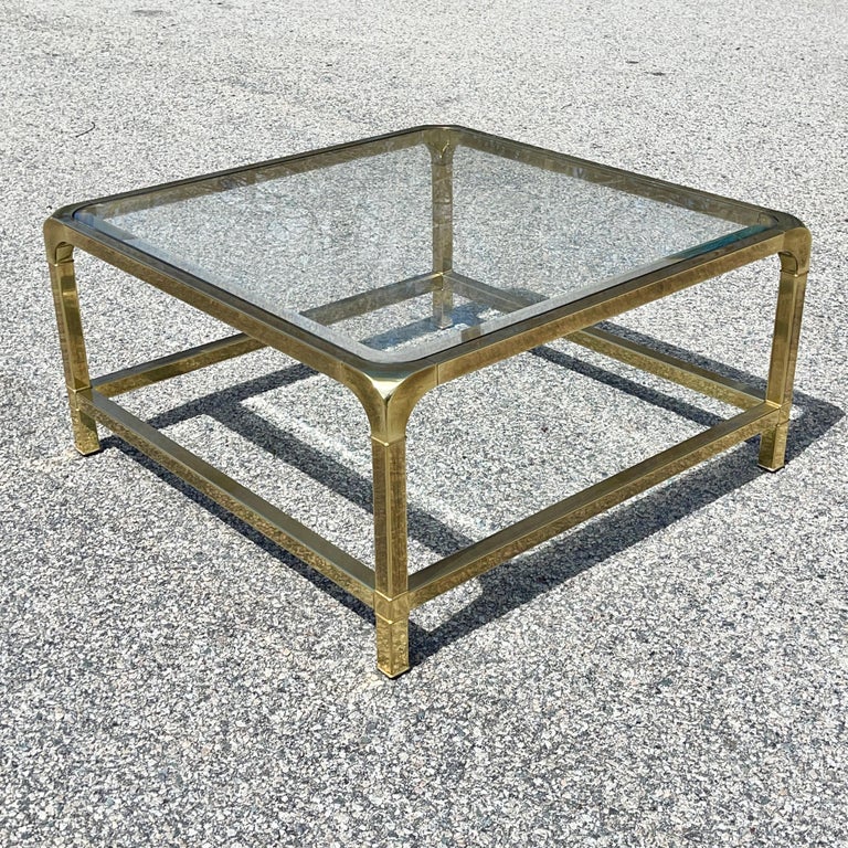 Late 20th Century Mastercraft Square Brass Cocktail Table For Sale