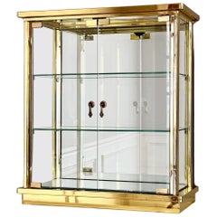 Mastercraft Style Brass and Glass Mirror Back and Base Tabletop Display Cabinet