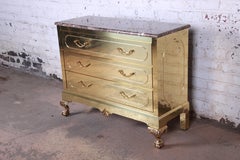 Mastercraft Style Brass Clad Marble Top Chest of Drawers