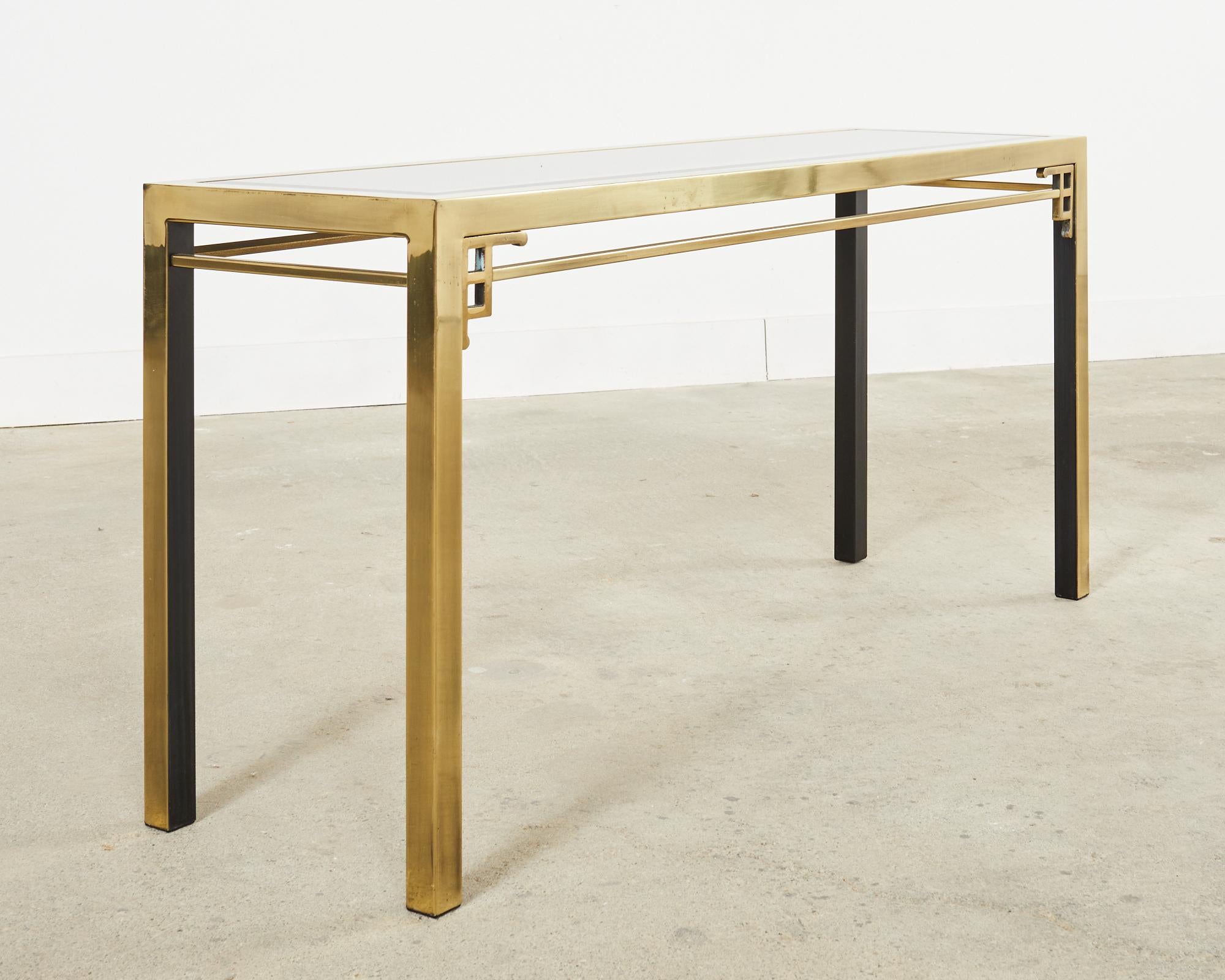 Mastercraft Style Brass Metal Greek Key Console Table For Sale 6