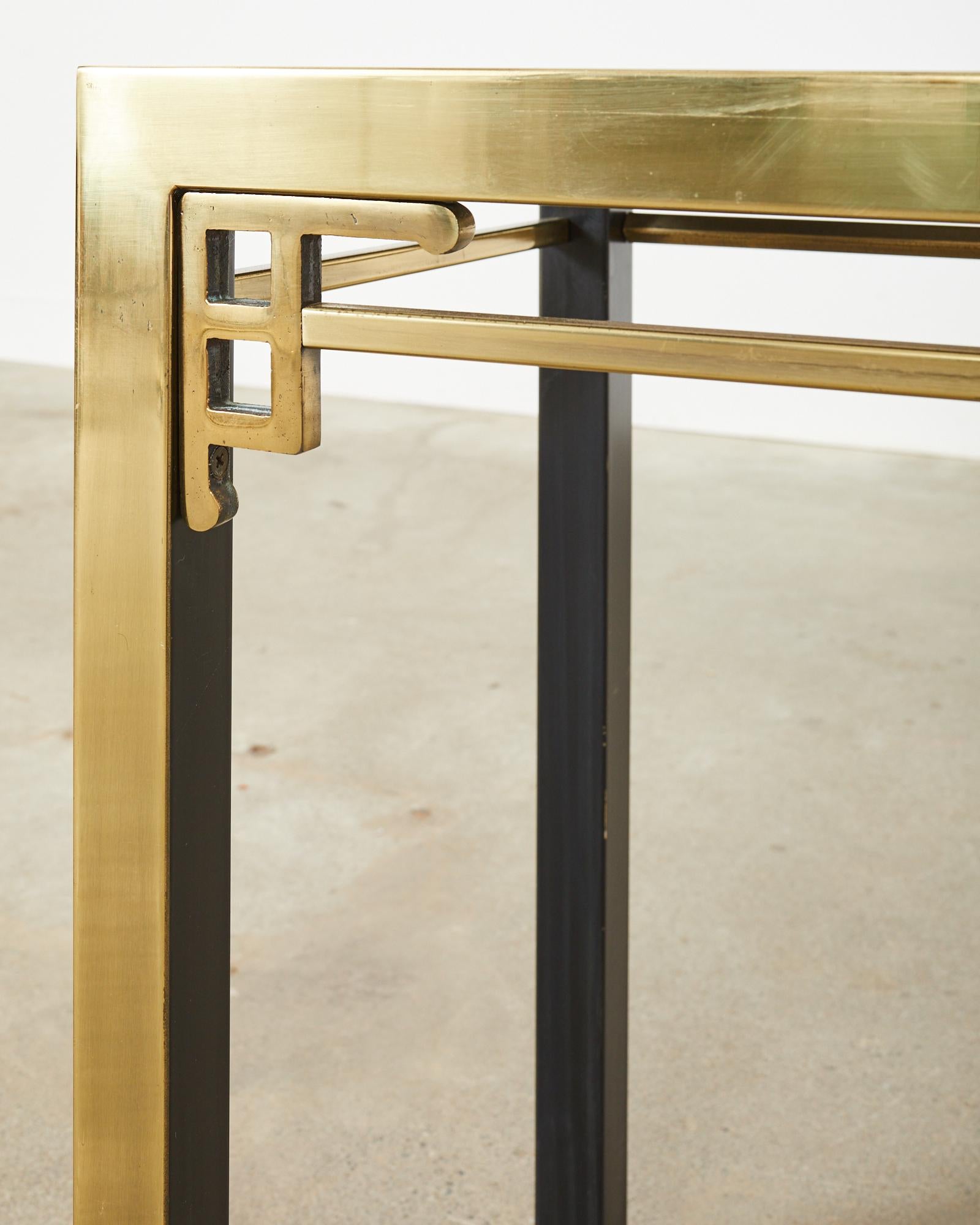 Mastercraft Style Brass Metal Greek Key Console Table For Sale 9