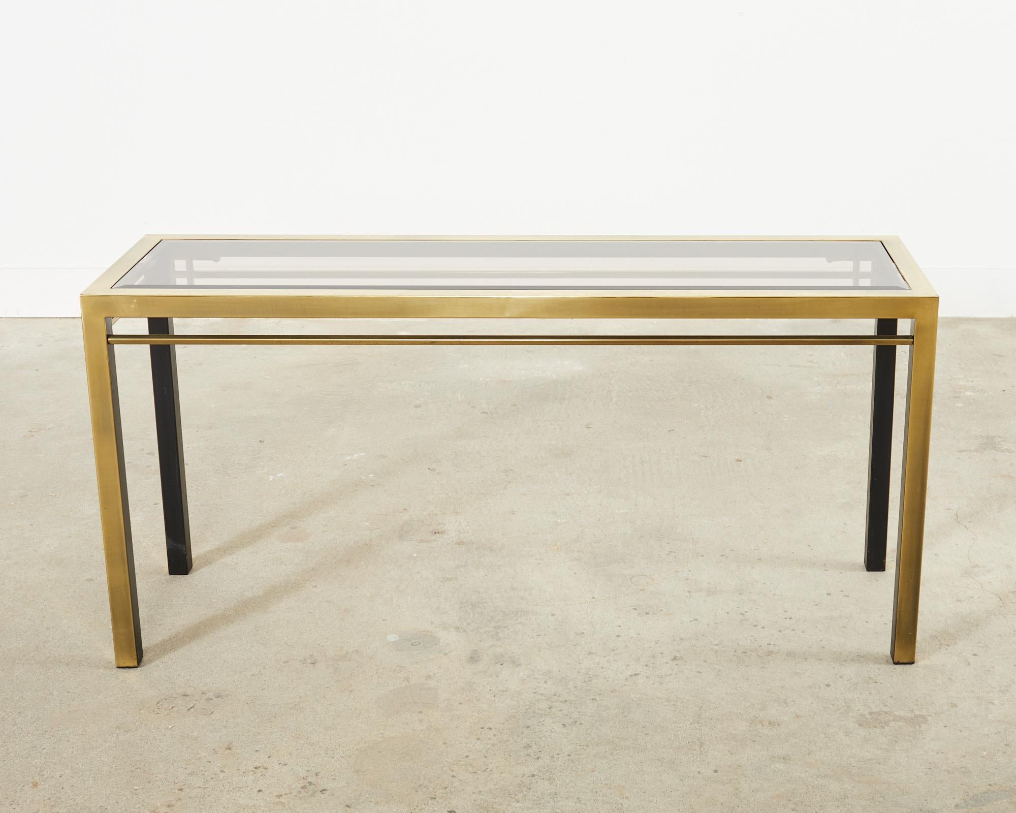 Mastercraft Style Brass Metal Greek Key Console Table For Sale 14