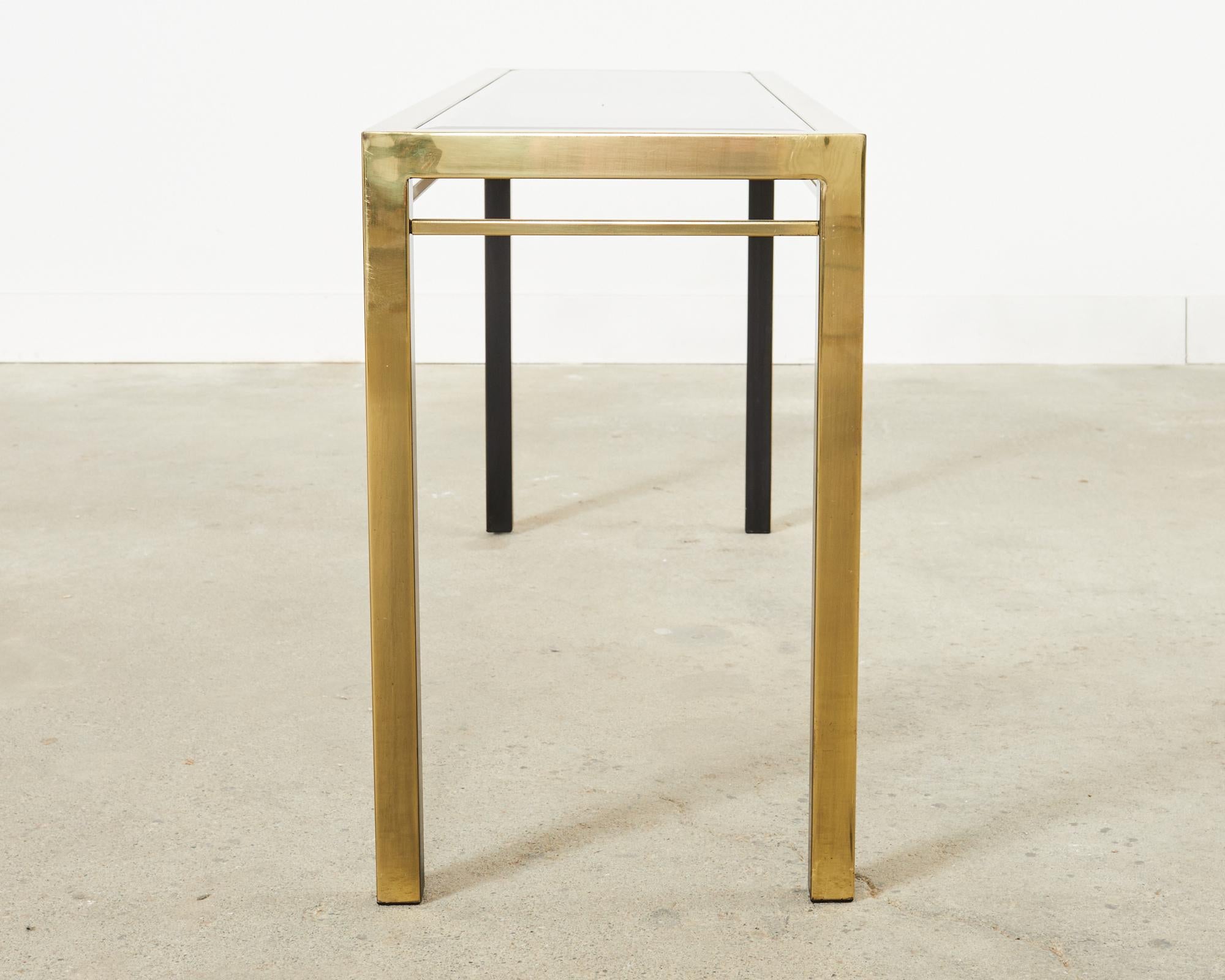 20th Century Mastercraft Style Brass Metal Greek Key Console Table For Sale