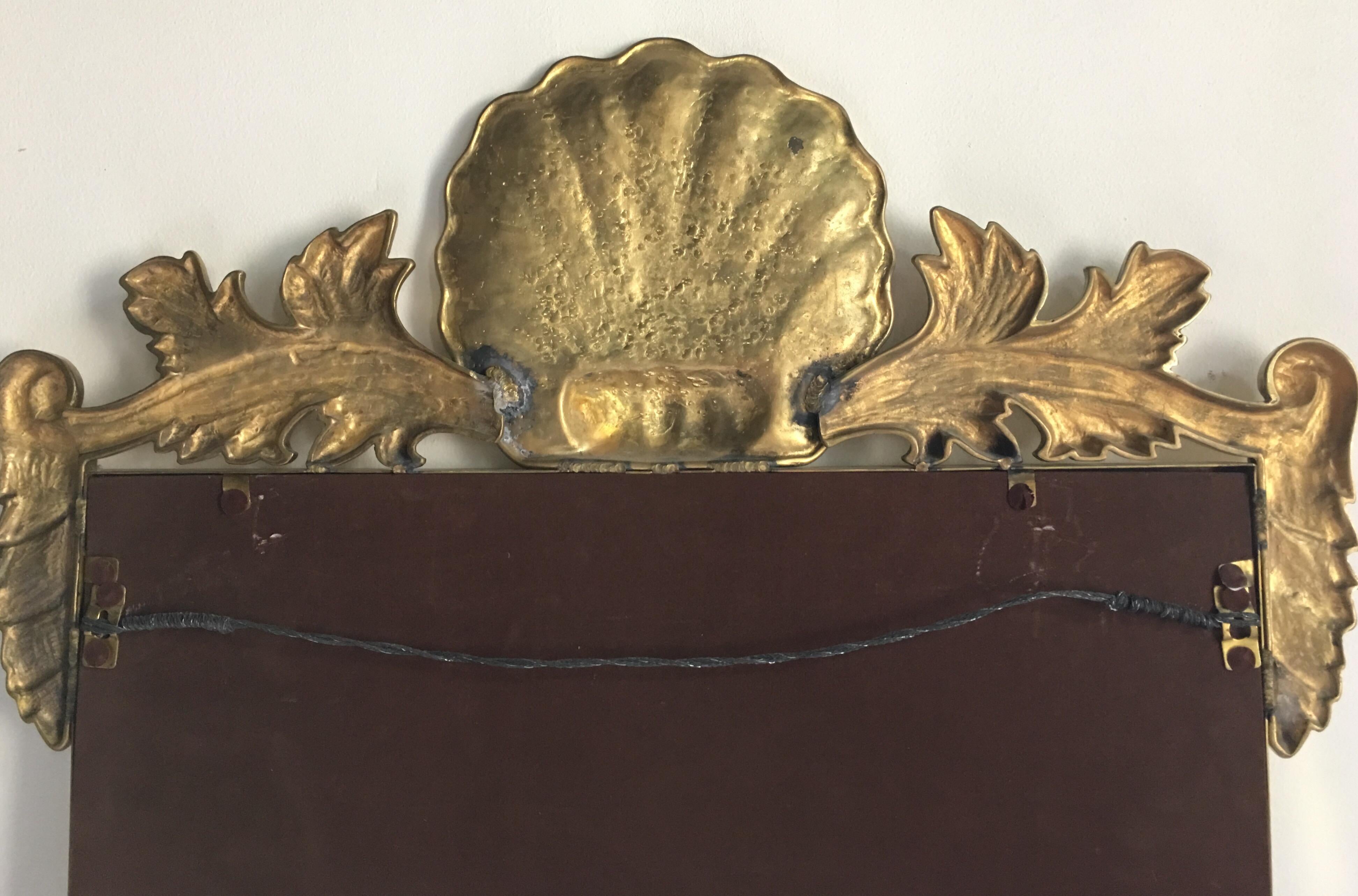Italian Hollywood Regency Style Mastercraft Style Brass Shell Motif Wall Mirror For Sale 2