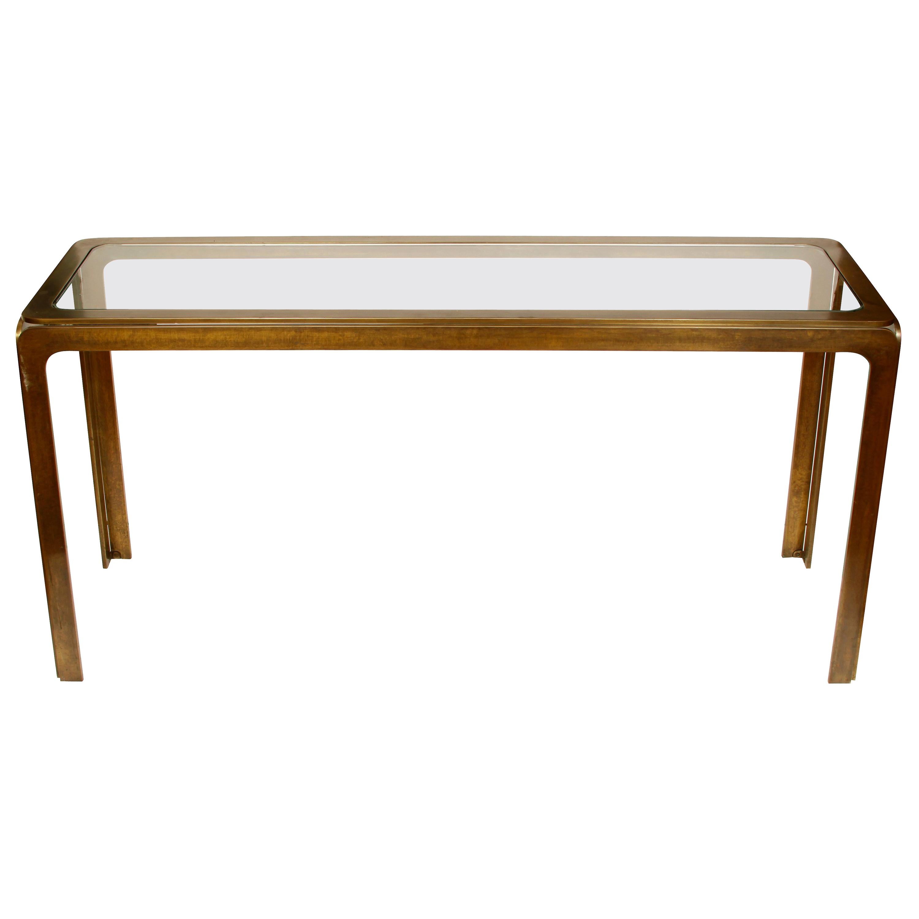 Mastercraft Style Bronze Metal and Glass Console
