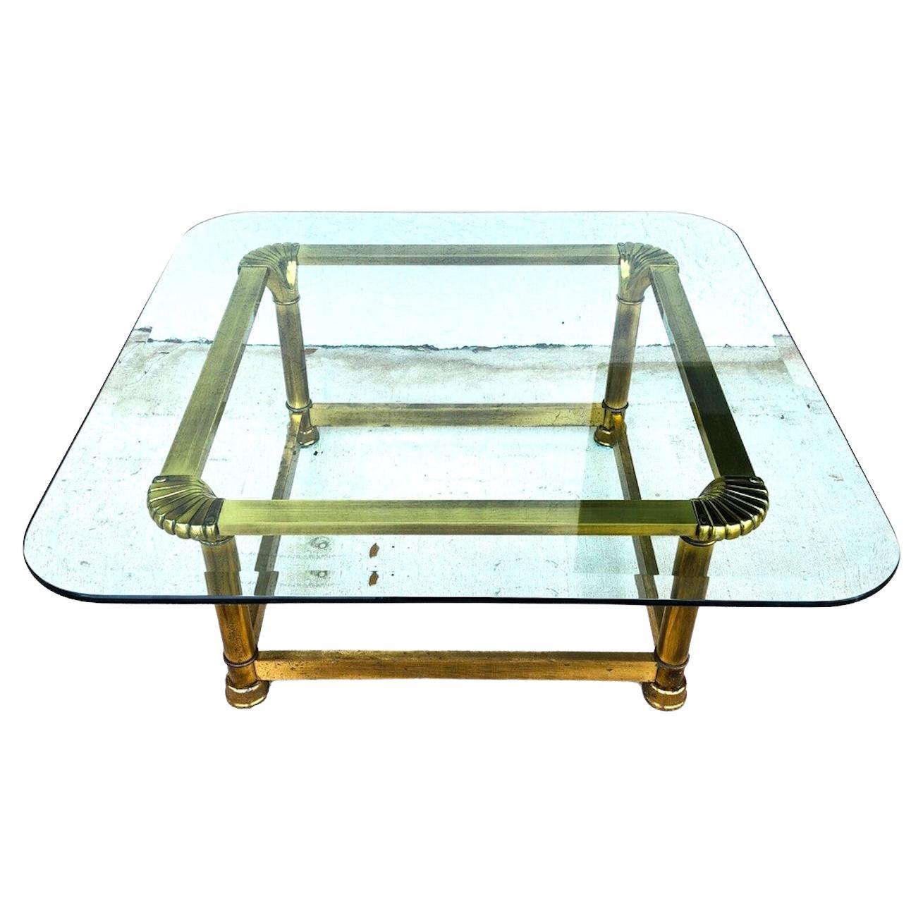 Mastercraft Style Coffee Table Brass Glass 1970s For Sale
