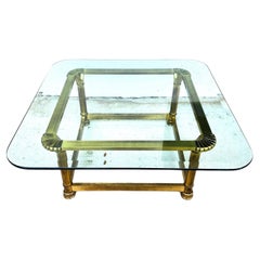Used Mastercraft Style Coffee Table Brass Glass 1970s