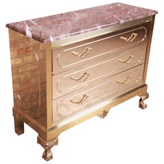 Mastercraft Style Hollywood Regency Brass Clad Marble-Top Dresser