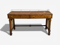 Mastercraft Style, Hollywood Regency, Writing Desk, Burl, Brass, USA, 1960s