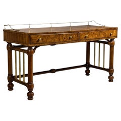 Mastercraft Style, Hollywood Regency, Writing Desk, Burl, Brass, USA, 1960s