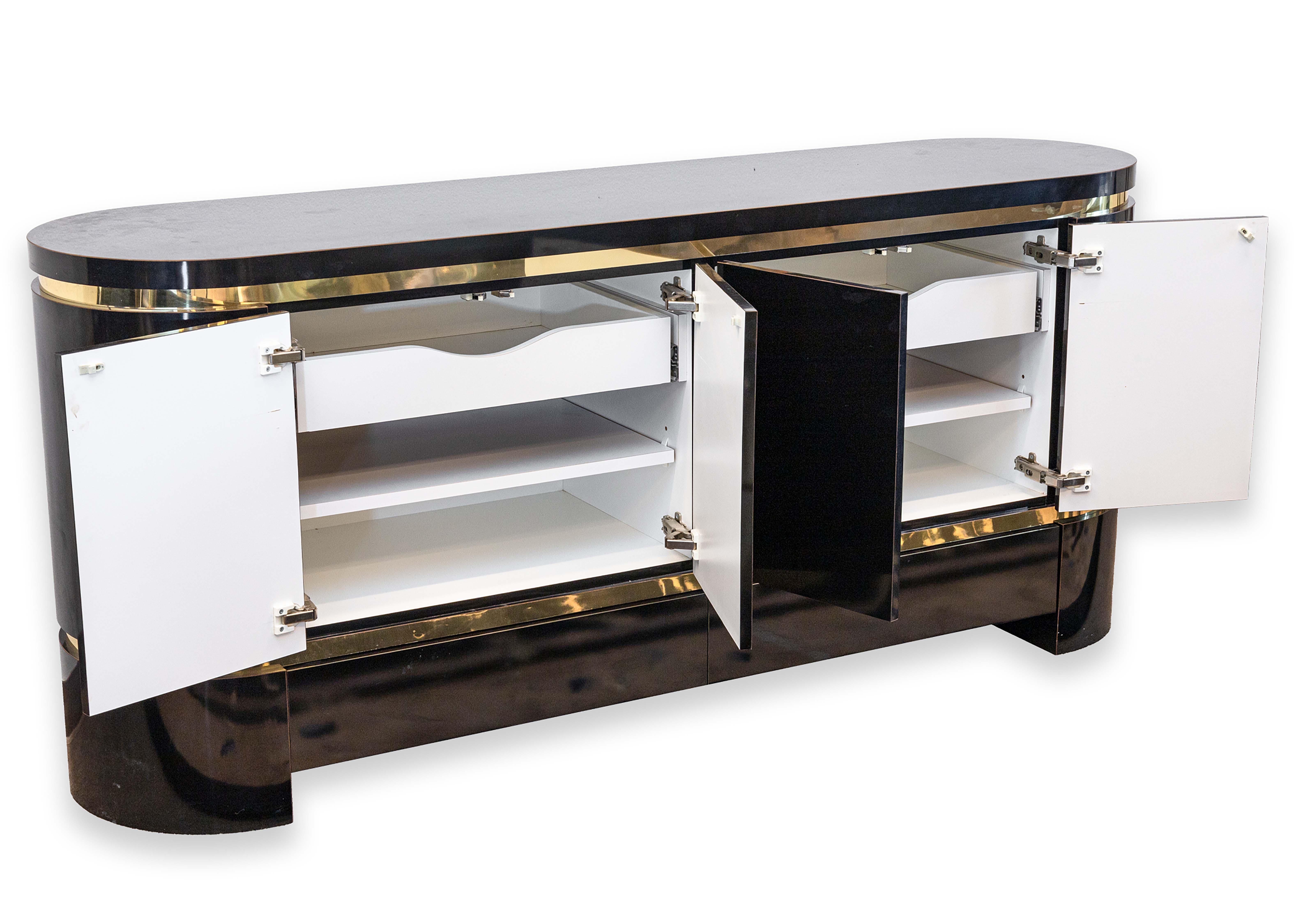Mastercraft Style Mid Century Black Lacquer and Brass Sideboard Credenza Cabinet 6