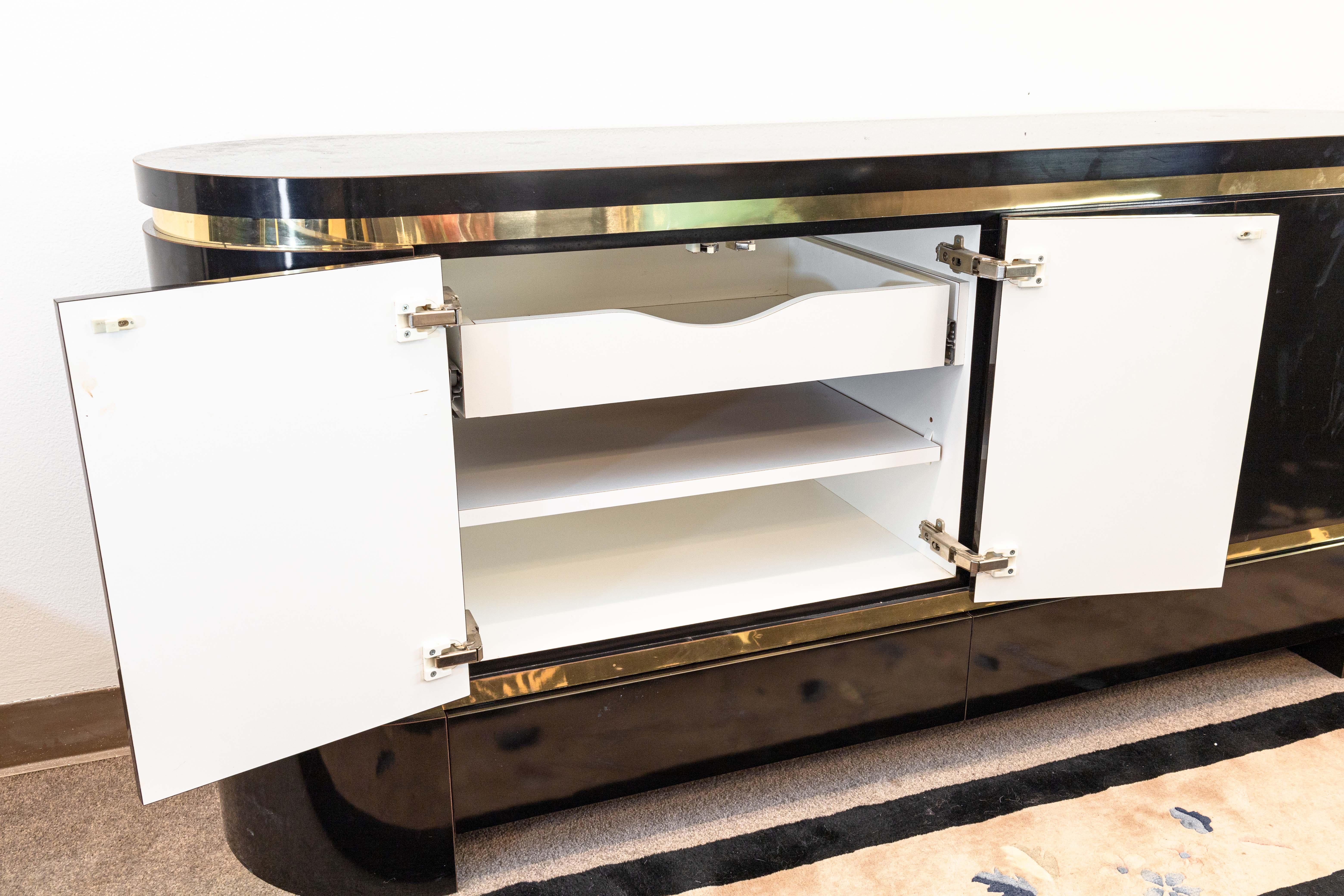Mastercraft Style Mid Century Black Lacquer and Brass Sideboard Credenza Cabinet 1