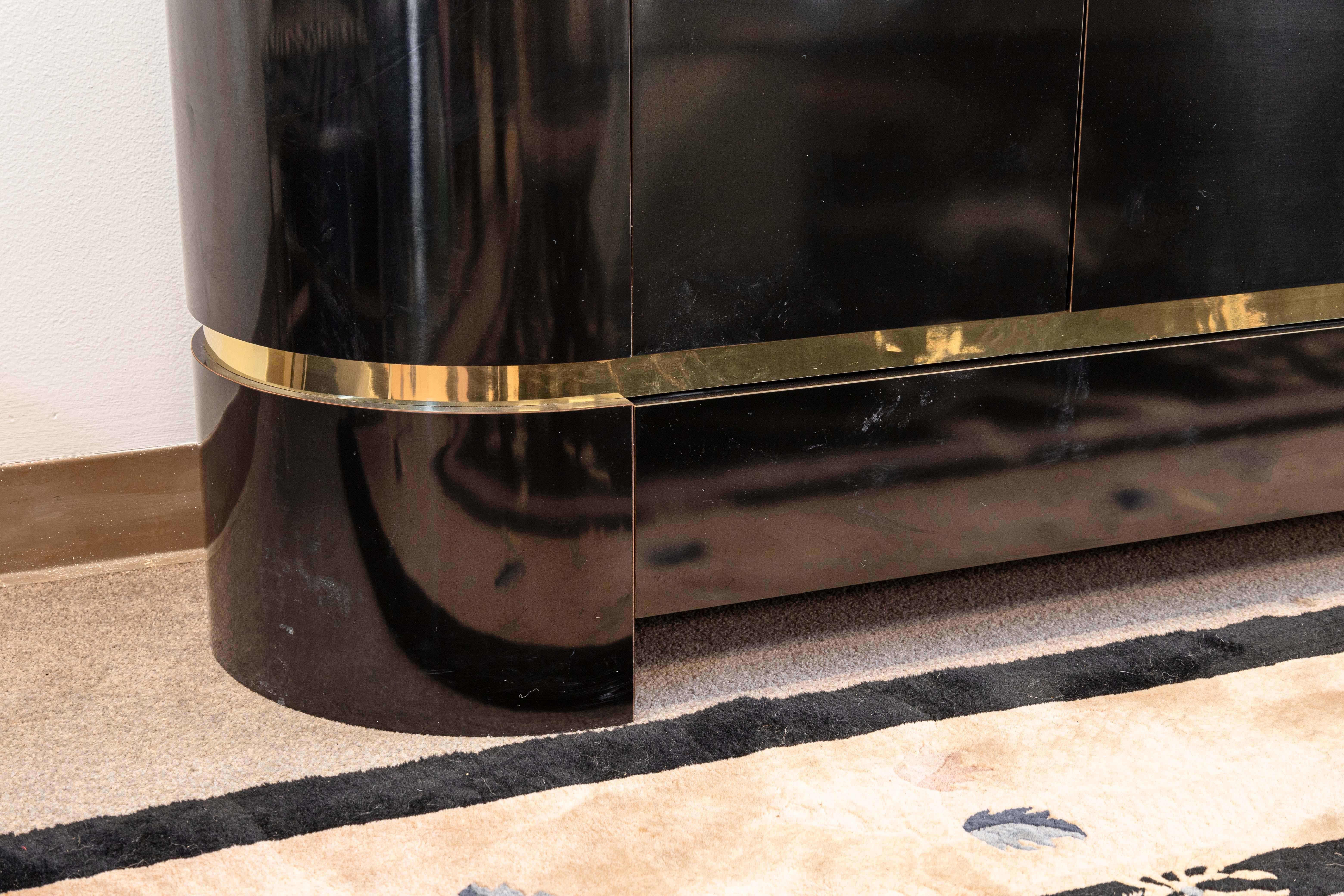 Mastercraft Style Mid Century Black Lacquer and Brass Sideboard Credenza Cabinet 4