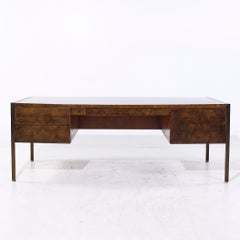 Mastercraft Style Mid Century Burlwood and Brass Executive Desk