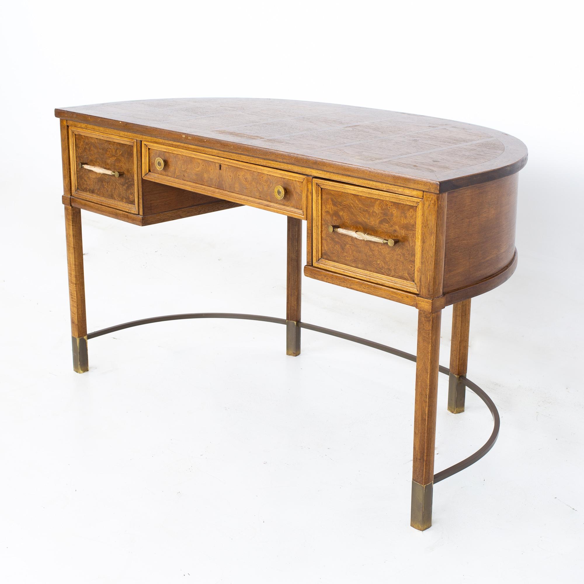 Mastercraft style mid century desk
Desk measures: 50 wide x 24 deep x 29 inches high 

All pieces of furniture can be had in what we call restored vintage condition. That means the piece is restored upon purchase so it’s free of watermarks, chips